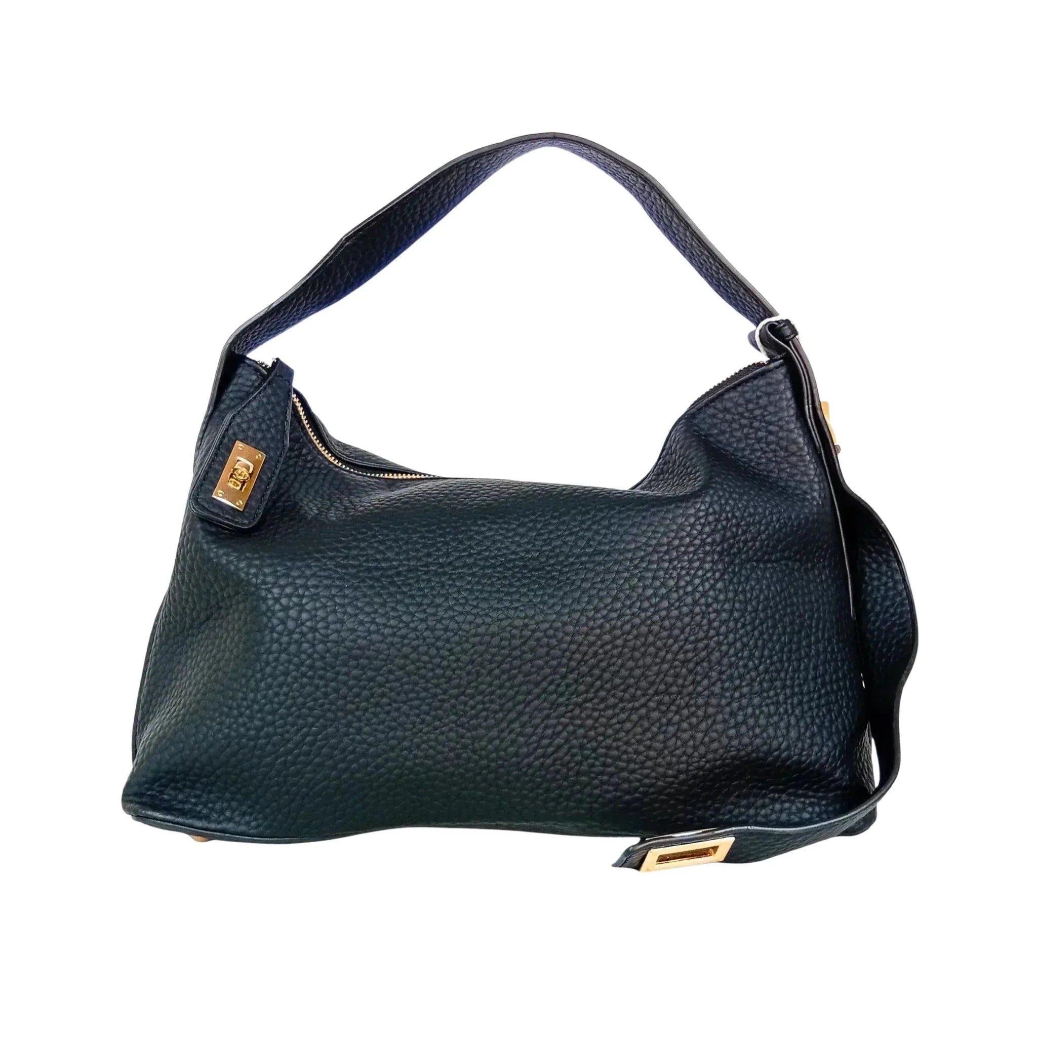 Valentini Borsa Hobo in Ecopelle Nera con Finiture Dorate - Stile Donna Bags