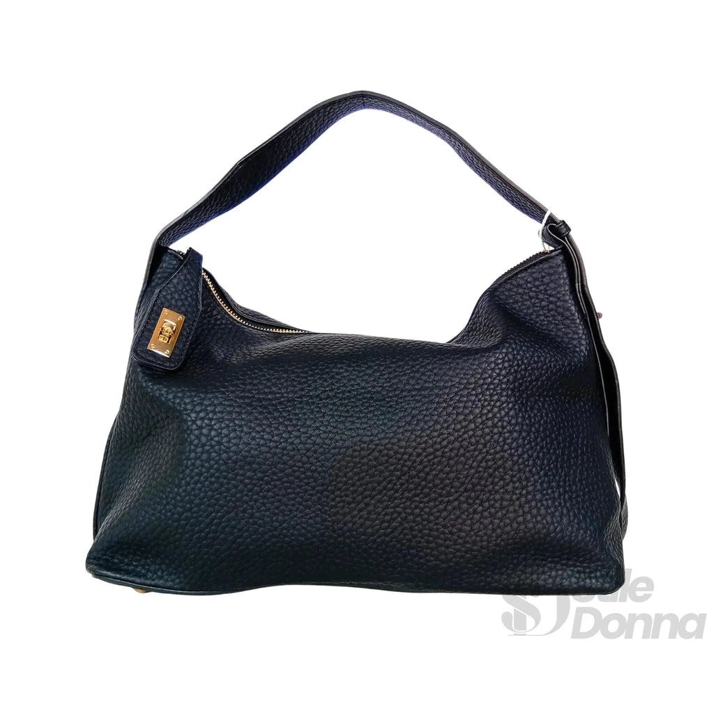 Valentini Borsa Hobo in Ecopelle Nera con Finiture Dorate - Stile Donna Bags