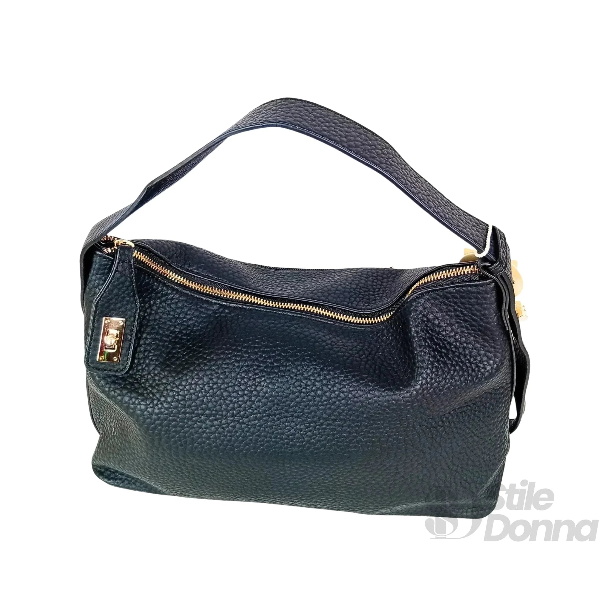 Valentini Borsa Hobo in Ecopelle Nera con Finiture Dorate - Stile Donna Bags