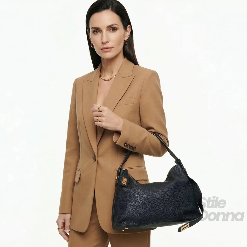 Valentini Borsa Hobo in Ecopelle Nera con Finiture Dorate - Stile Donna Bags