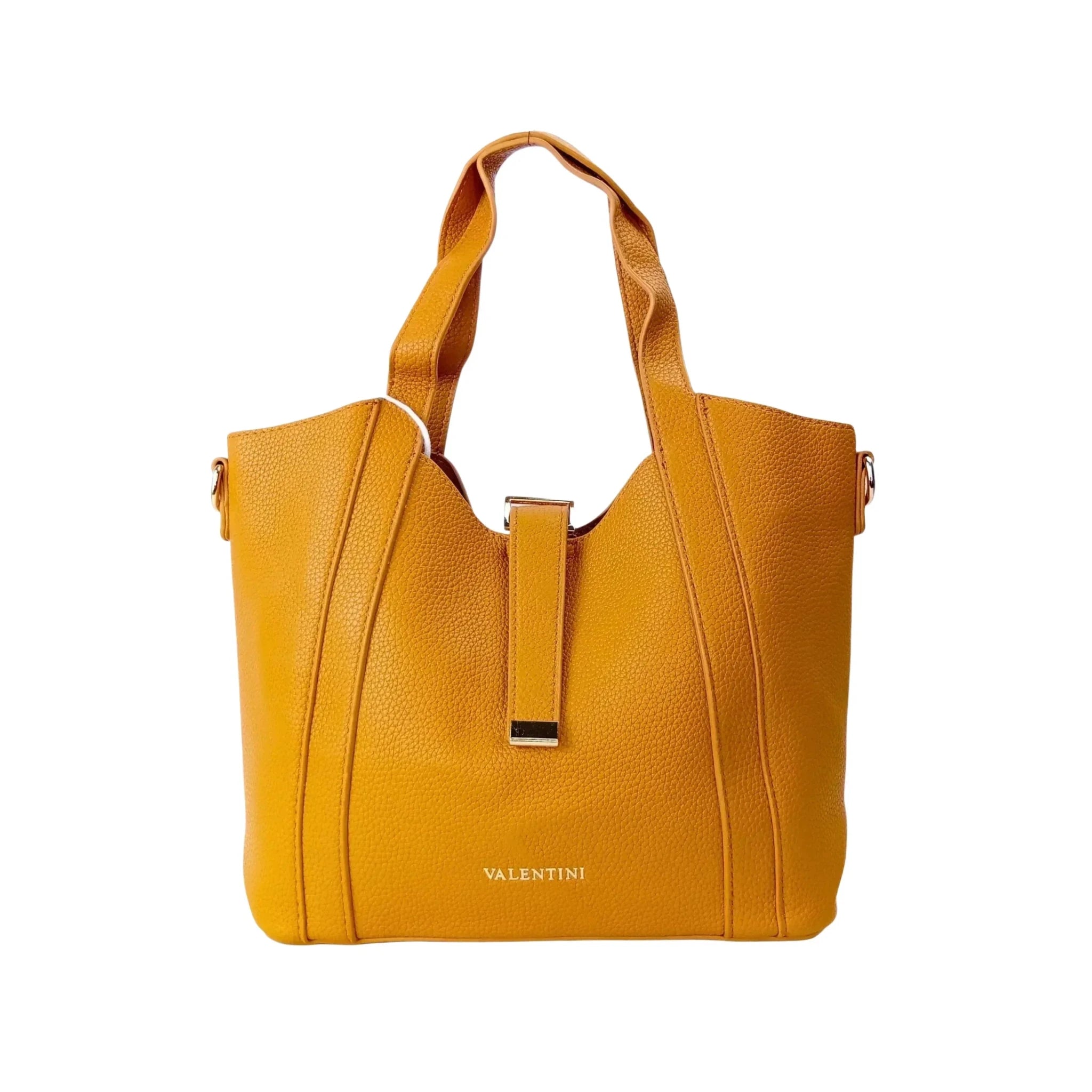 Valentini SIBI Borsa Tote in Pelle PU Giallo Senape con Finiture Dorate - Stile Donna Bags
