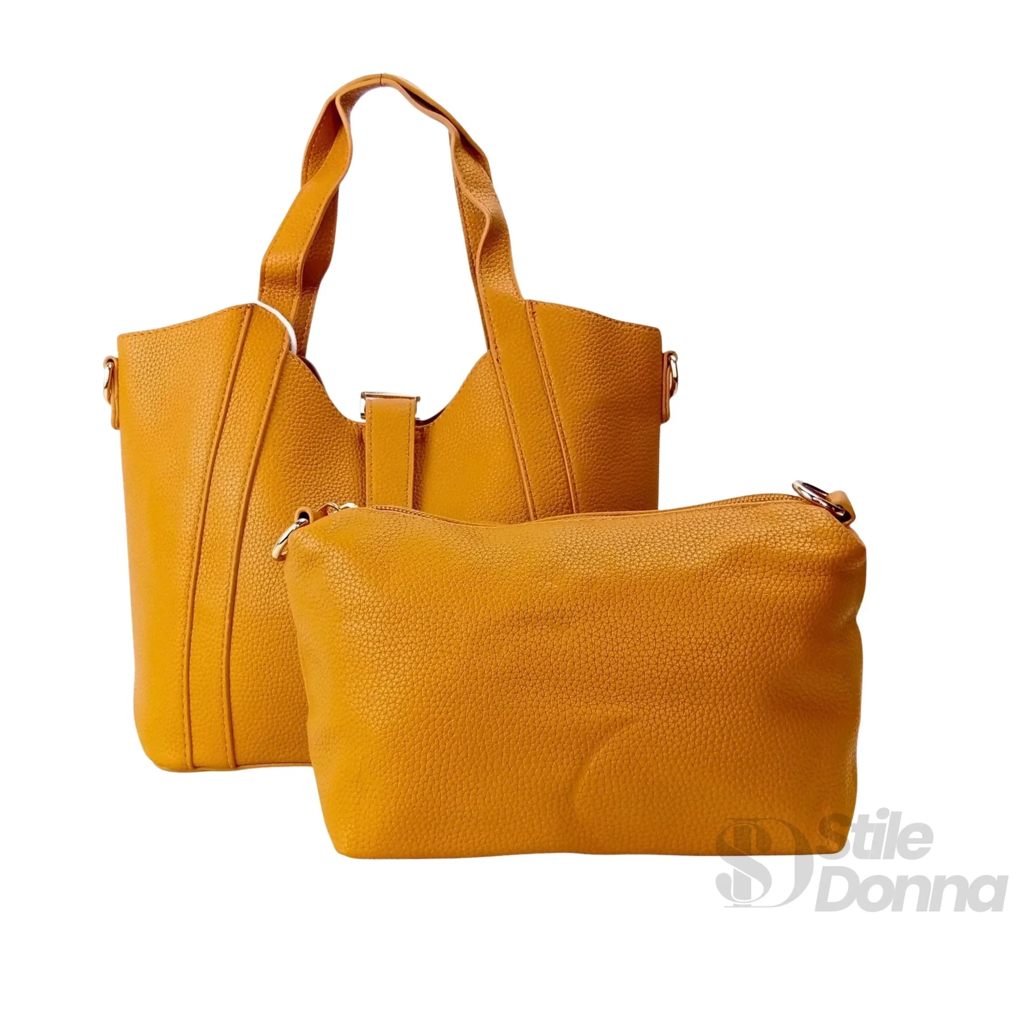 Valentini SIBI Borsa Tote in Pelle PU Giallo Senape con Finiture Dorate - Stile Donna Bags