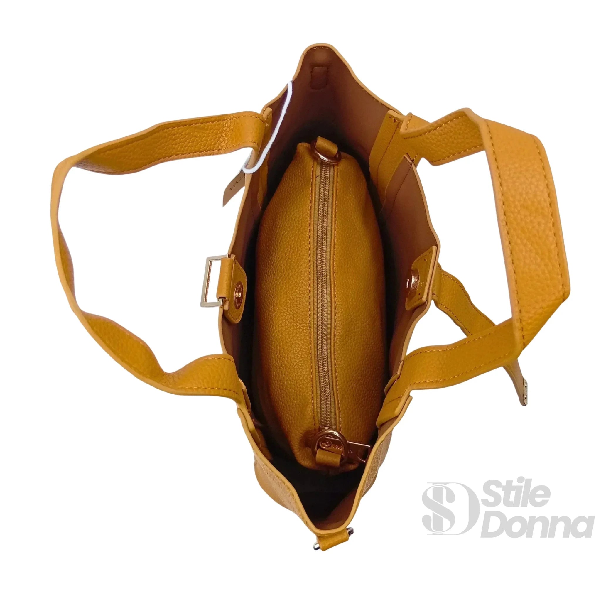 Valentini SIBI Borsa Tote in Pelle PU Giallo Senape con Finiture Dorate - Stile Donna Bags