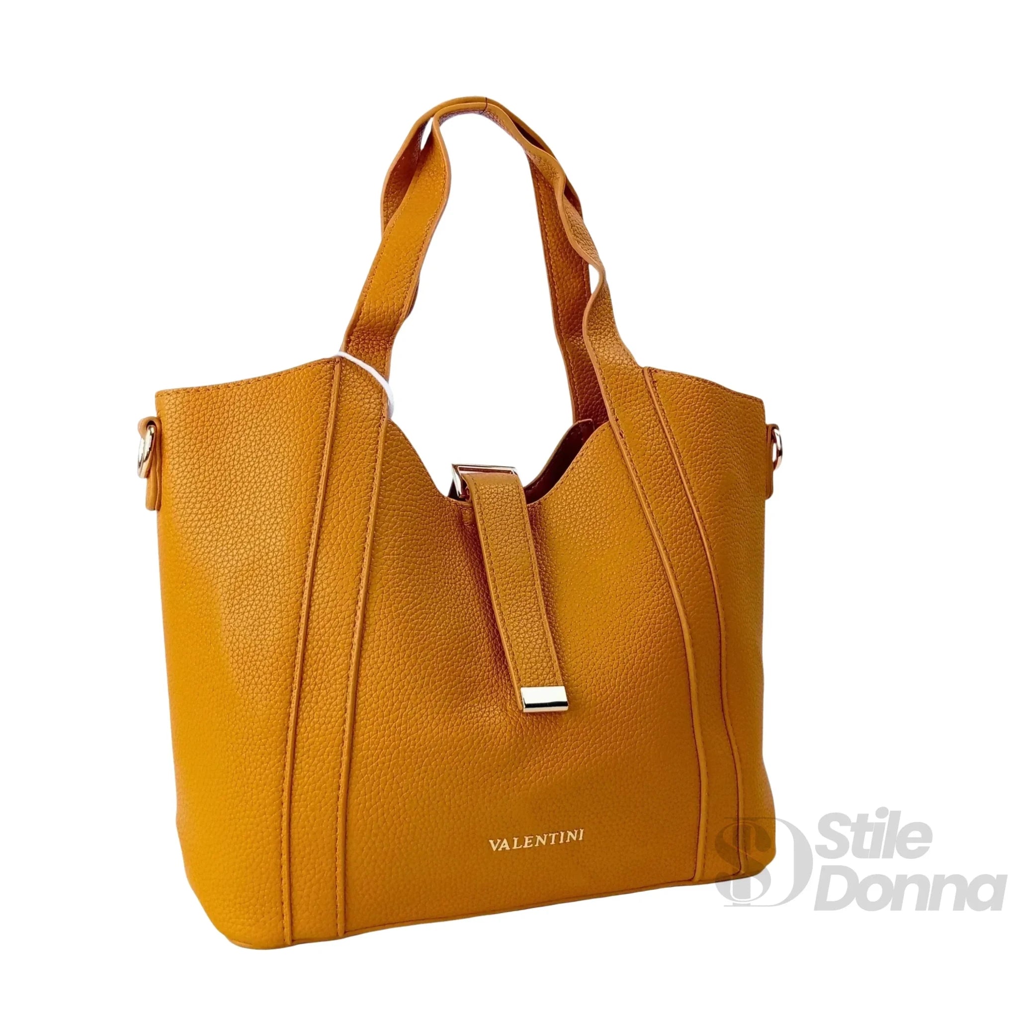 Valentini SIBI Borsa Tote in Pelle PU Giallo Senape con Finiture Dorate - Stile Donna Bags