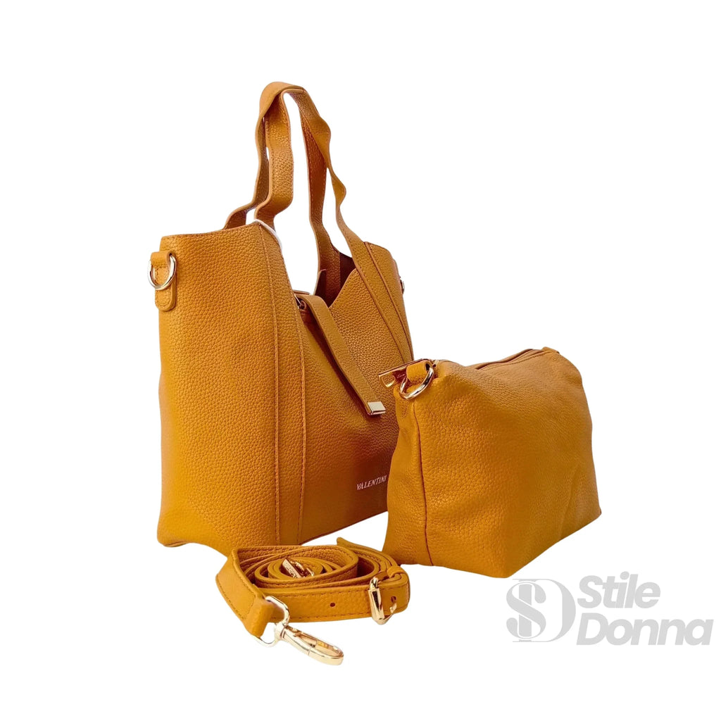 Valentini SIBI Borsa Tote in Pelle PU Giallo Senape con Finiture Dorate - Stile Donna Bags