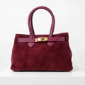 Velinara Borsa a Mano in Vera Pelle Scamosciata Bordeaux con Finiture Dorate - Stile Donna Bags