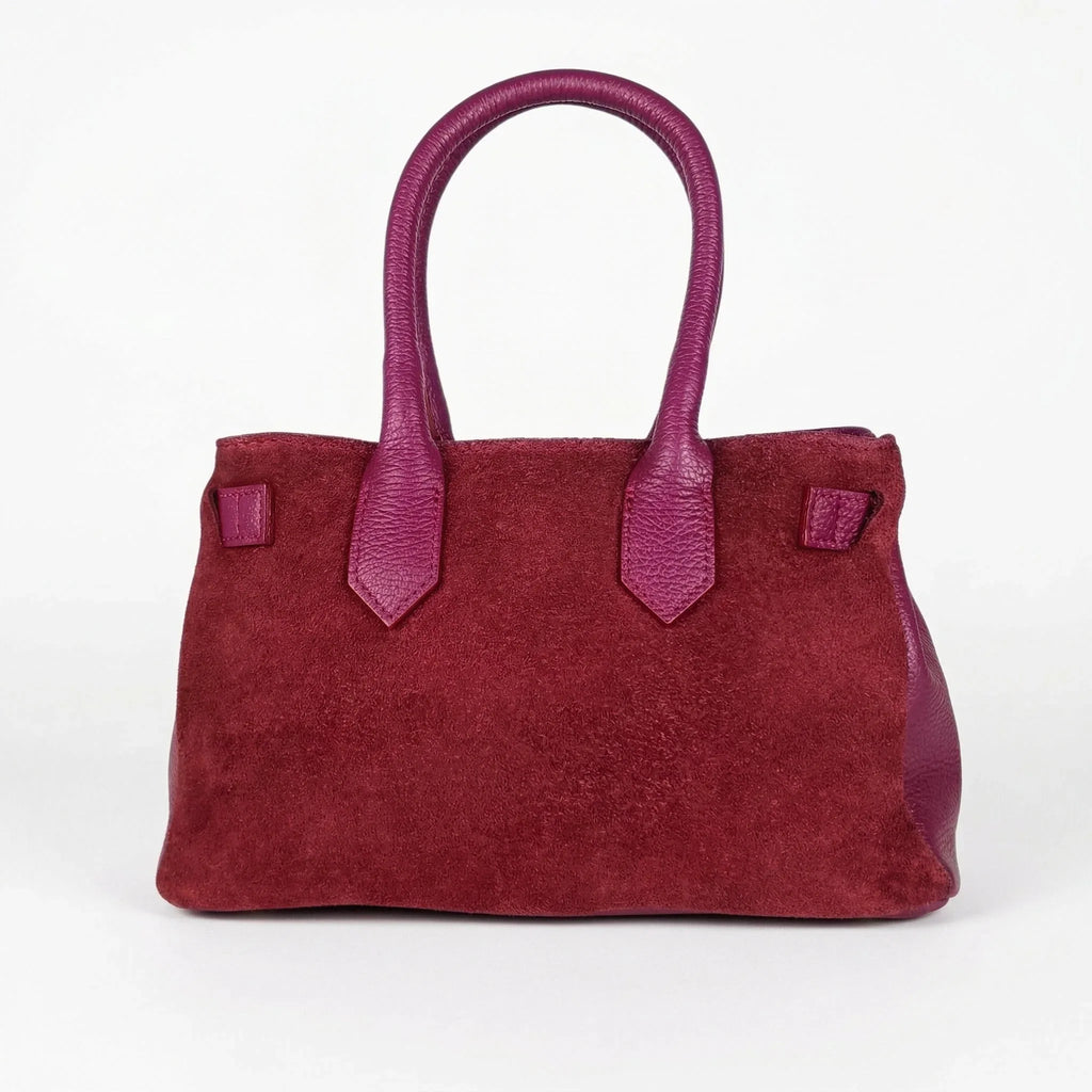 Velinara Borsa a Mano in Vera Pelle Scamosciata Bordeaux con Finiture Dorate - Stile Donna Bags