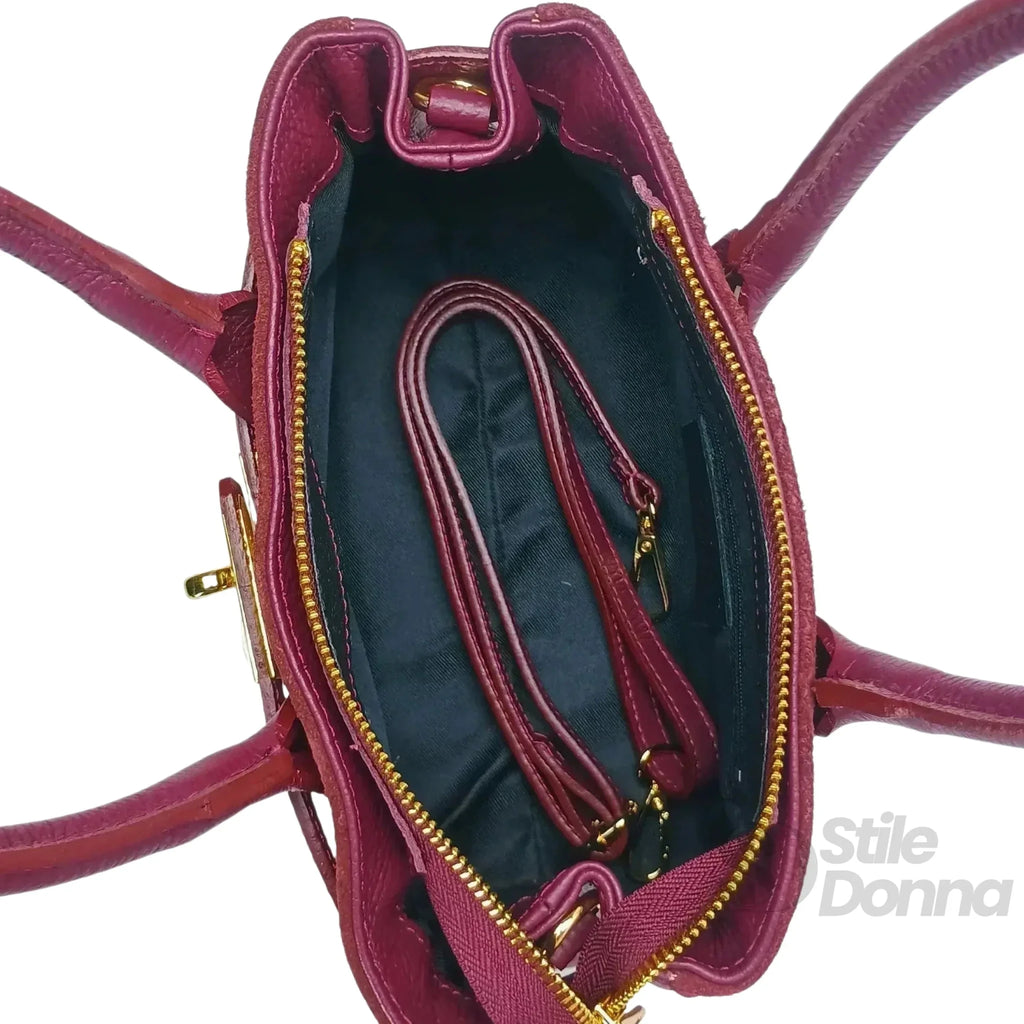 Velinara Borsa a Mano in Vera Pelle Scamosciata Bordeaux con Finiture Dorate - Stile Donna Bags