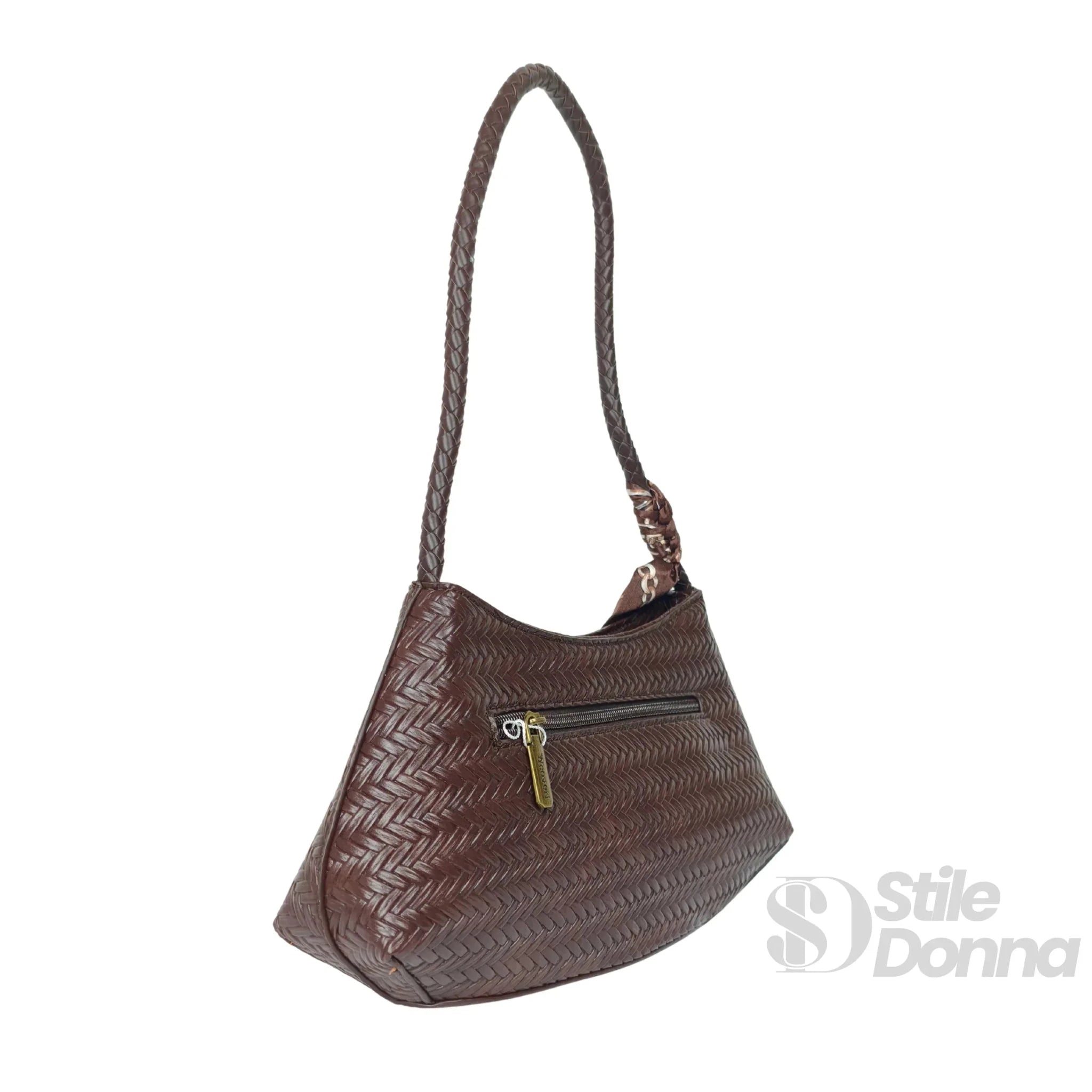 YY Coveri Borsa Intrecciata Argentata in Ecopelle con Sciarpa Decorativa - Stile Donna Bags