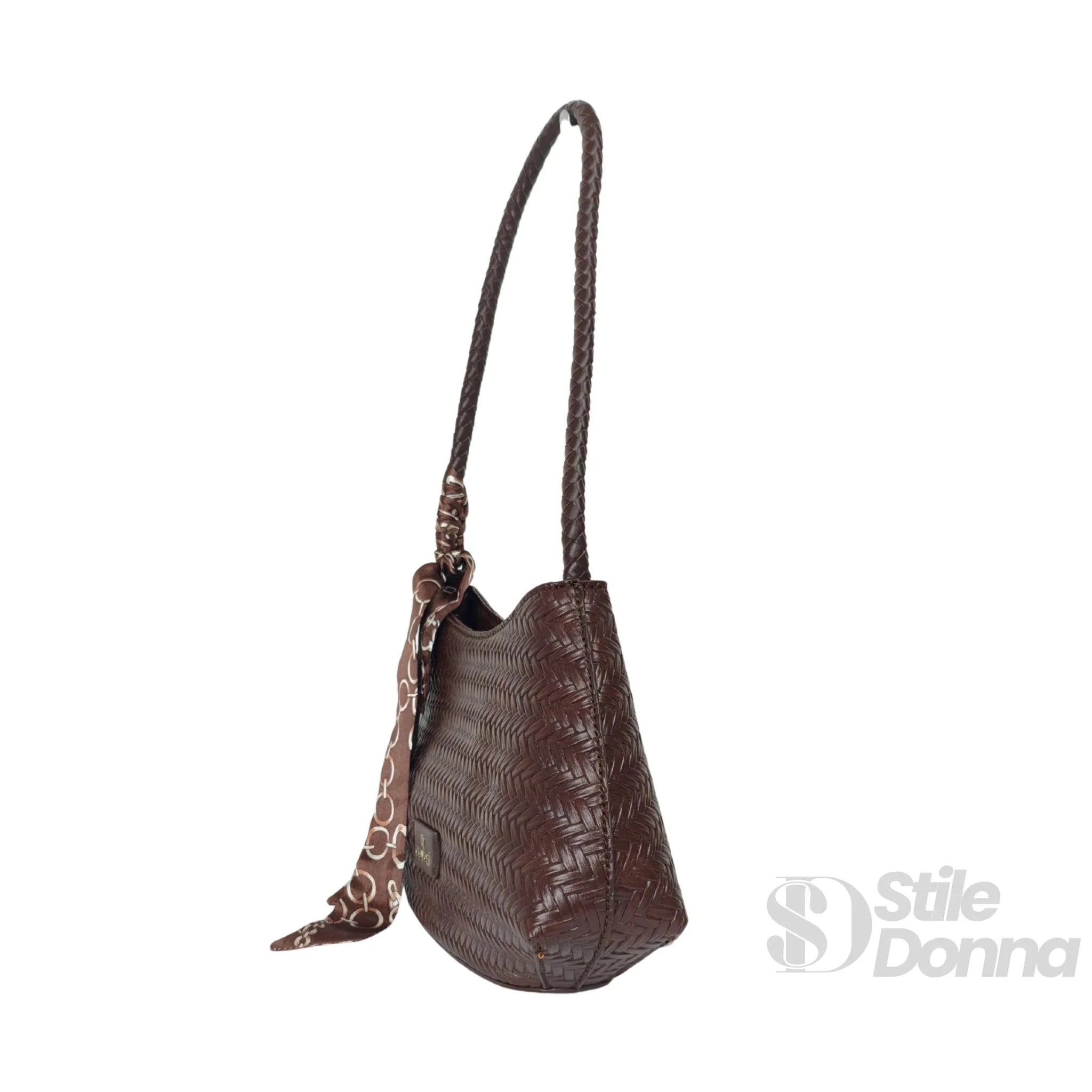 YY Coveri Borsa Intrecciata Argentata in Ecopelle con Sciarpa Decorativa - Stile Donna Bags
