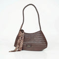 YY Coveri Borsa Intrecciata Argentata in Ecopelle con Sciarpa Decorativa - Stile Donna Bags