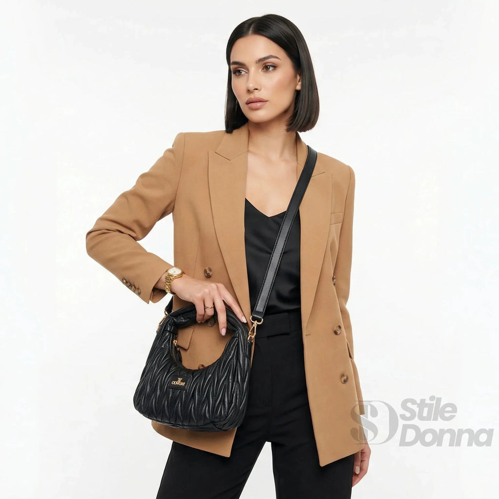 YY Coveri Borsa a Spalla Trapuntata in Ecopelle con Manico Spirale - Stile Donna Bags