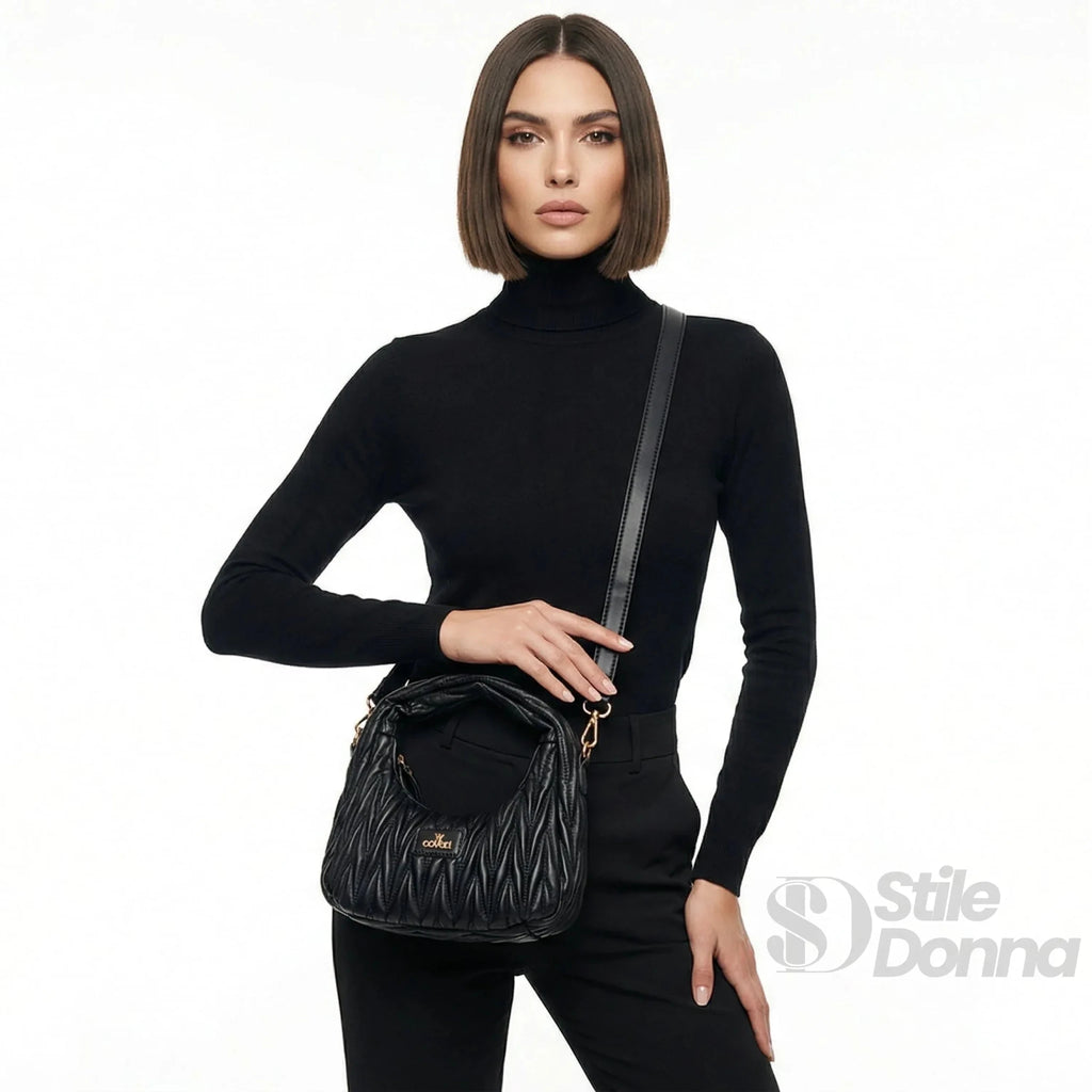 YY Coveri Borsa a Spalla Trapuntata in Ecopelle con Manico Spirale - Stile Donna Bags