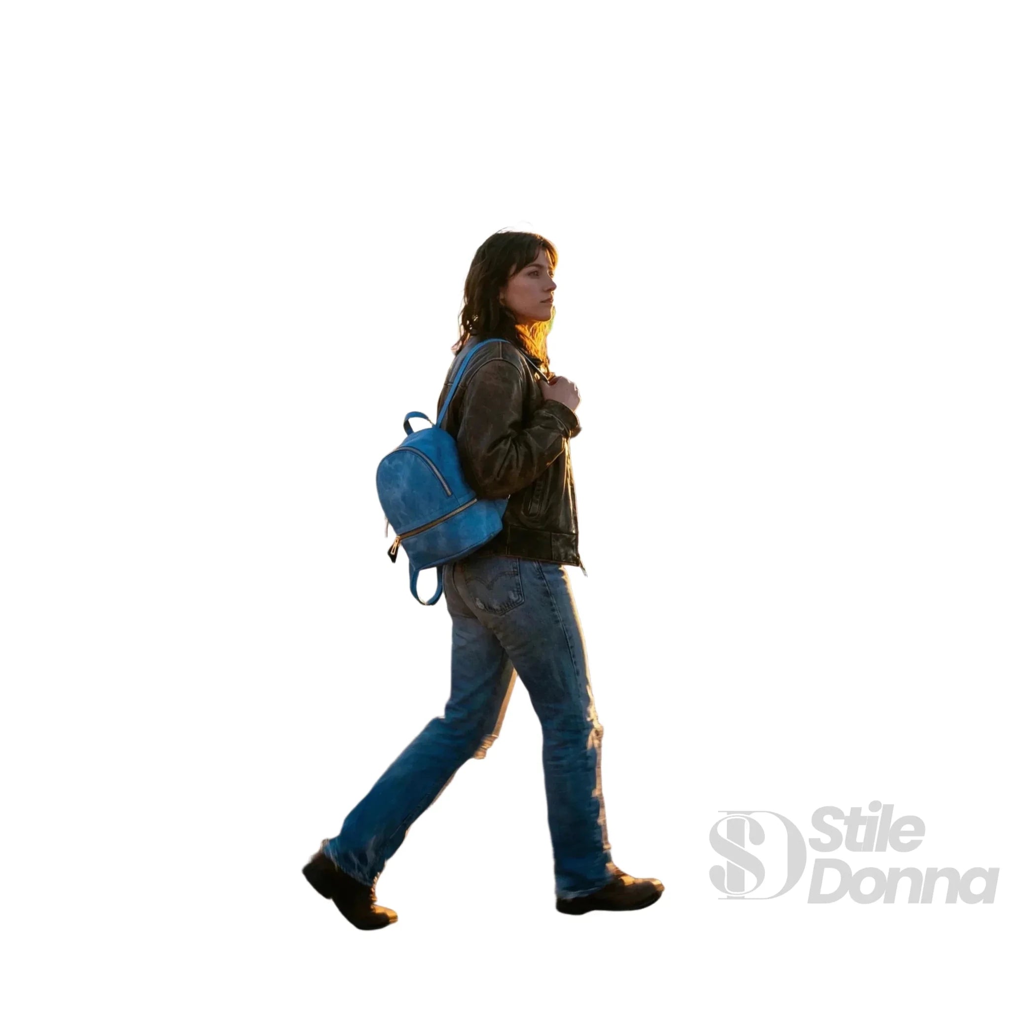 Zaino Mini in Denim Blu con Zip Oro - Stile Donna Bags
