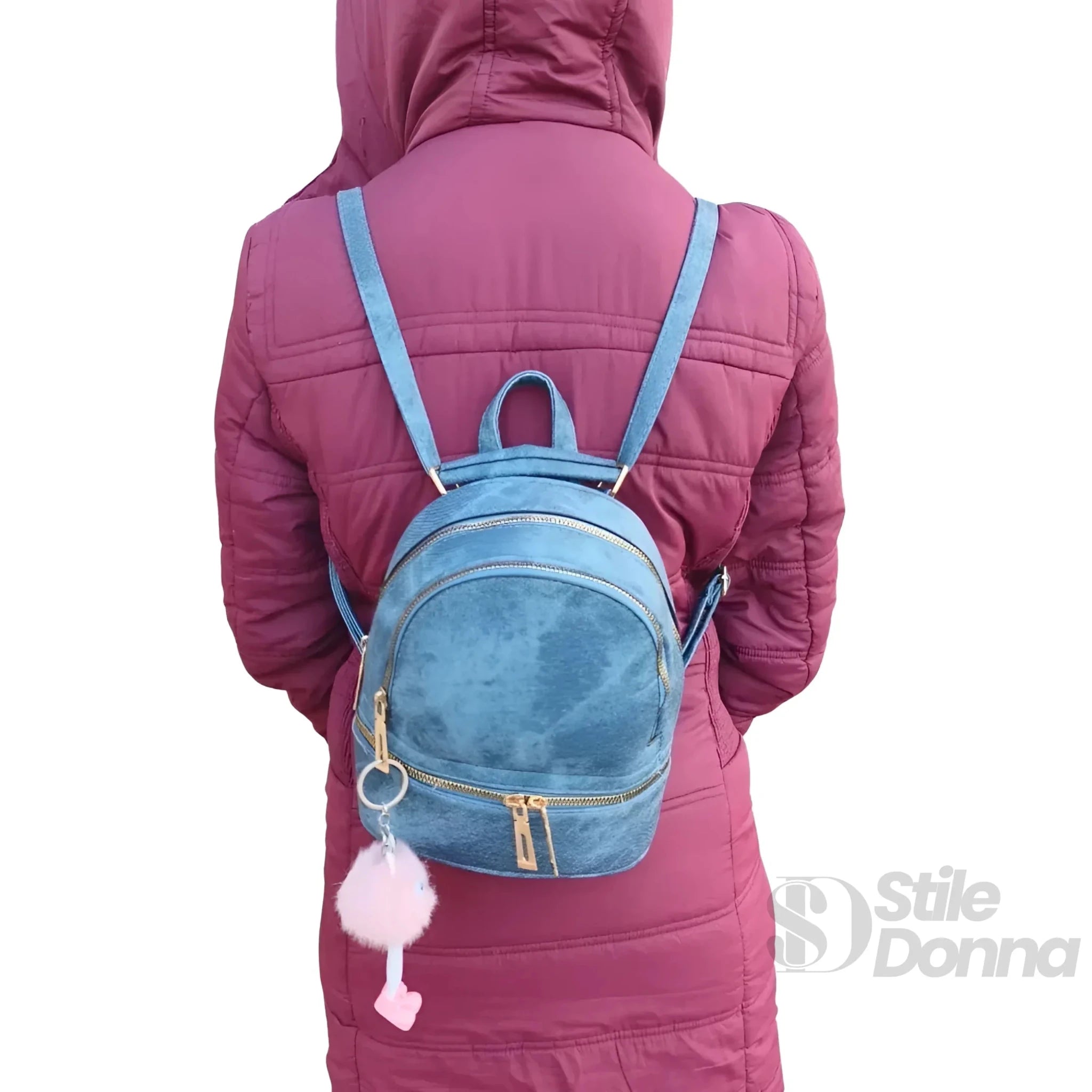 Zaino Mini in Denim Blu con Zip Oro - Stile Donna Bags