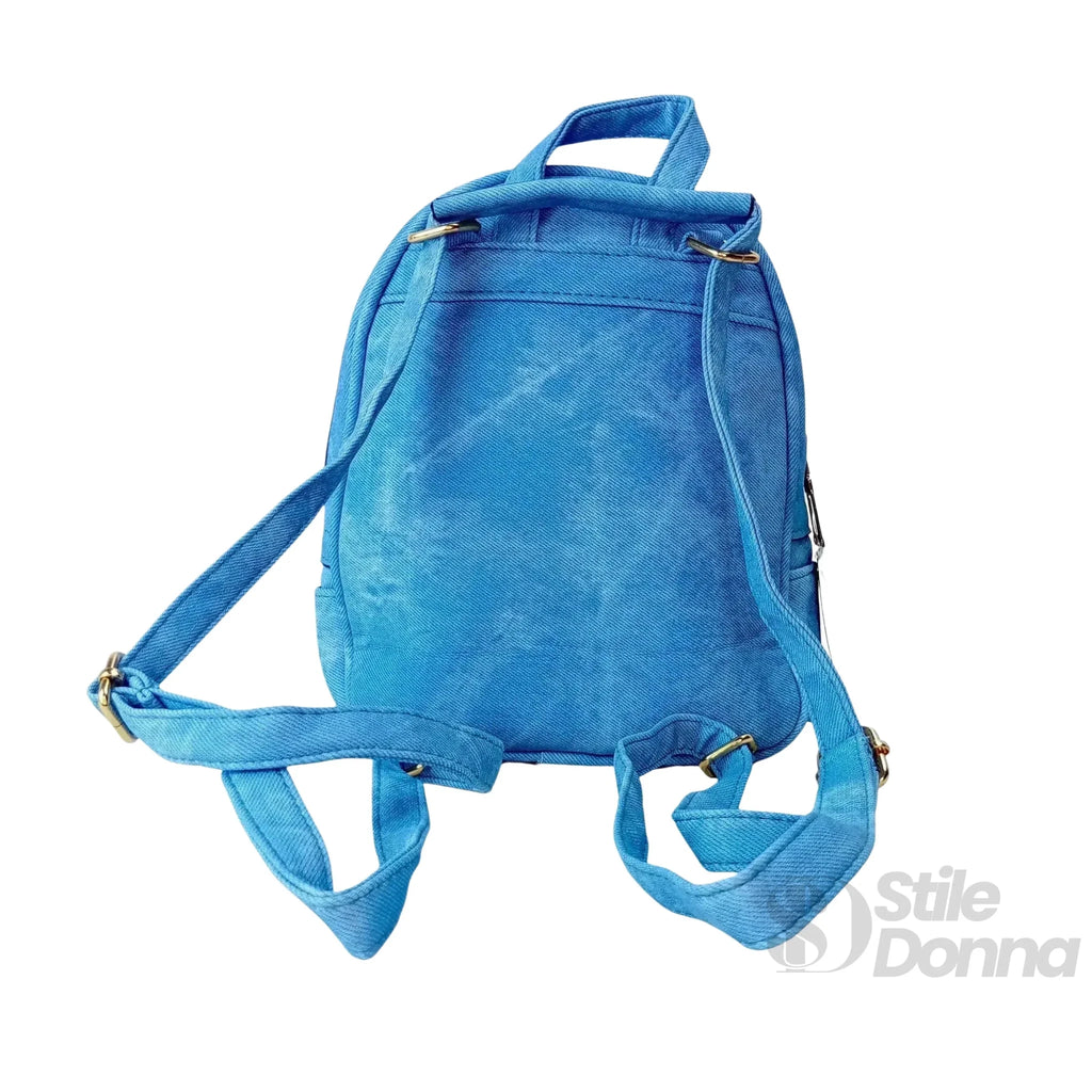 Zaino Mini in Denim Blu con Zip Oro - Stile Donna Bags
