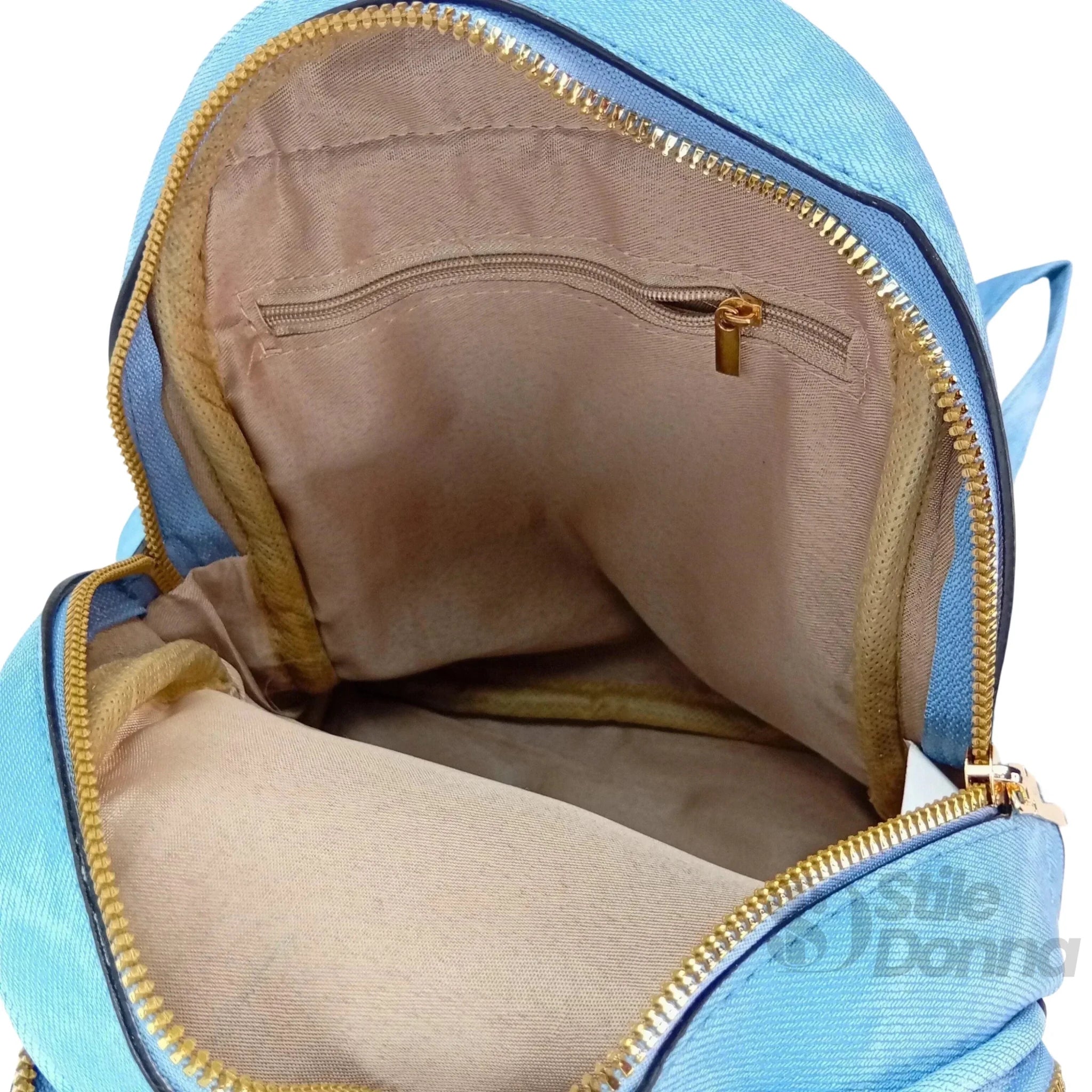 Zaino Mini in Denim Blu con Zip Oro - Stile Donna Bags