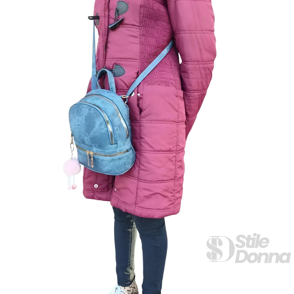 Zaino Mini in Denim Blu con Zip Oro - Stile Donna Bags
