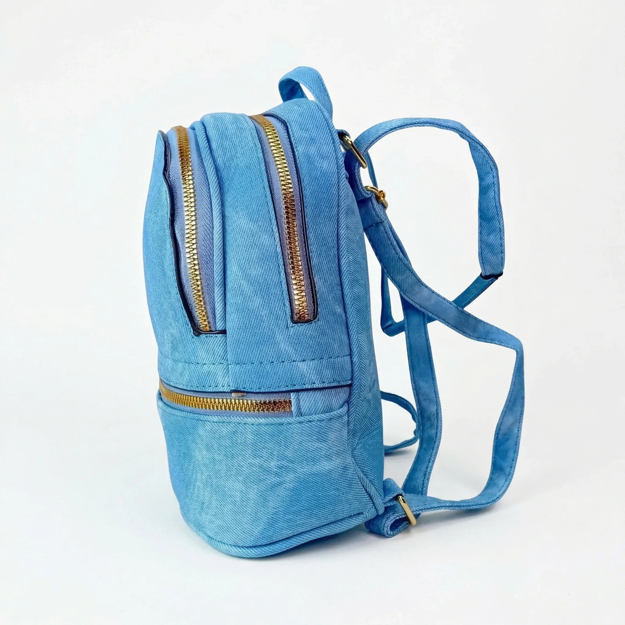 Zaino Mini in Denim Blu con Zip Oro - Stile Donna Bags