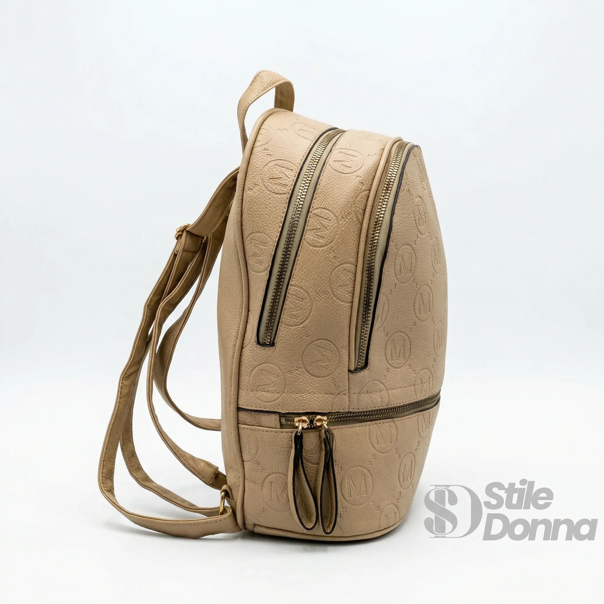 Zaino in Ecopelle Beige e Nero con Monogramma - Stile Donna Bags