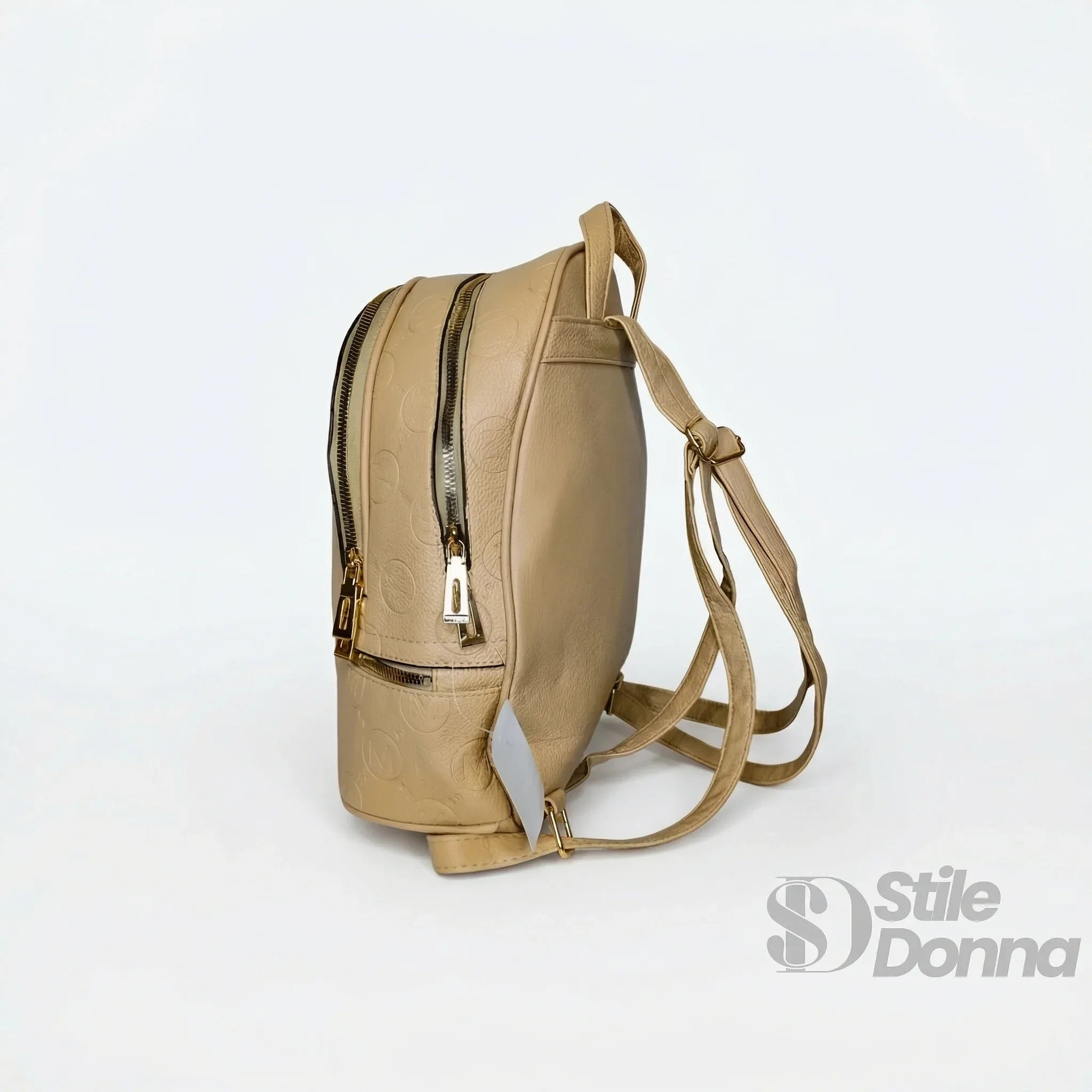 Zaino in Ecopelle Beige e Nero con Monogramma - Stile Donna Bags