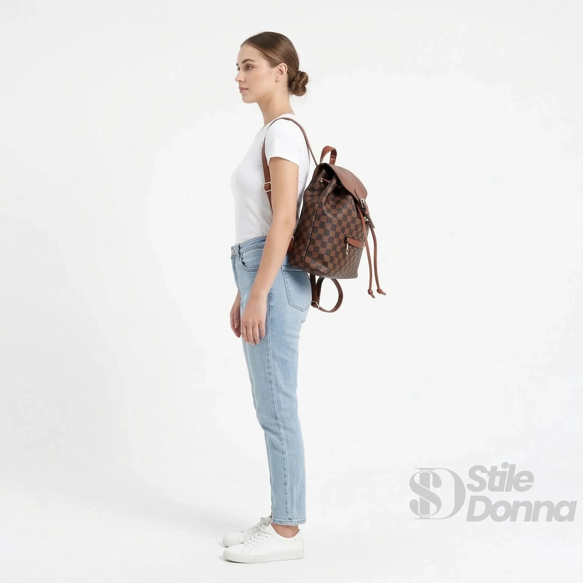 Zaino in Ecopelle Marrone con Tracolla Regolabile - Stile Donna Bags