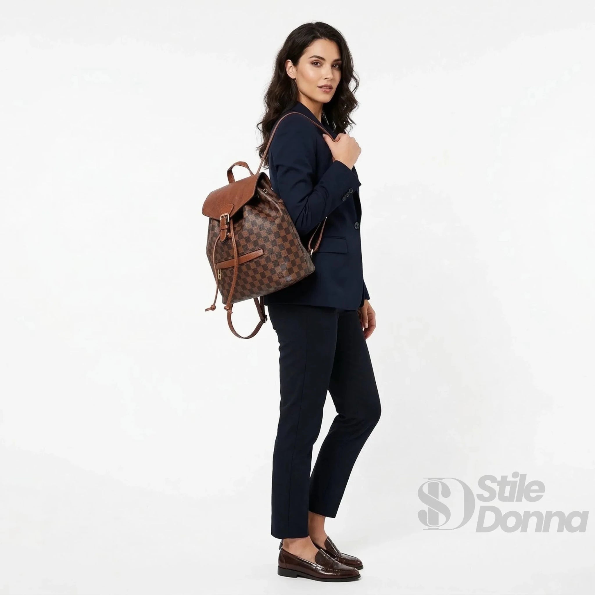 Zaino in Ecopelle Marrone con Tracolla Regolabile - Stile Donna Bags