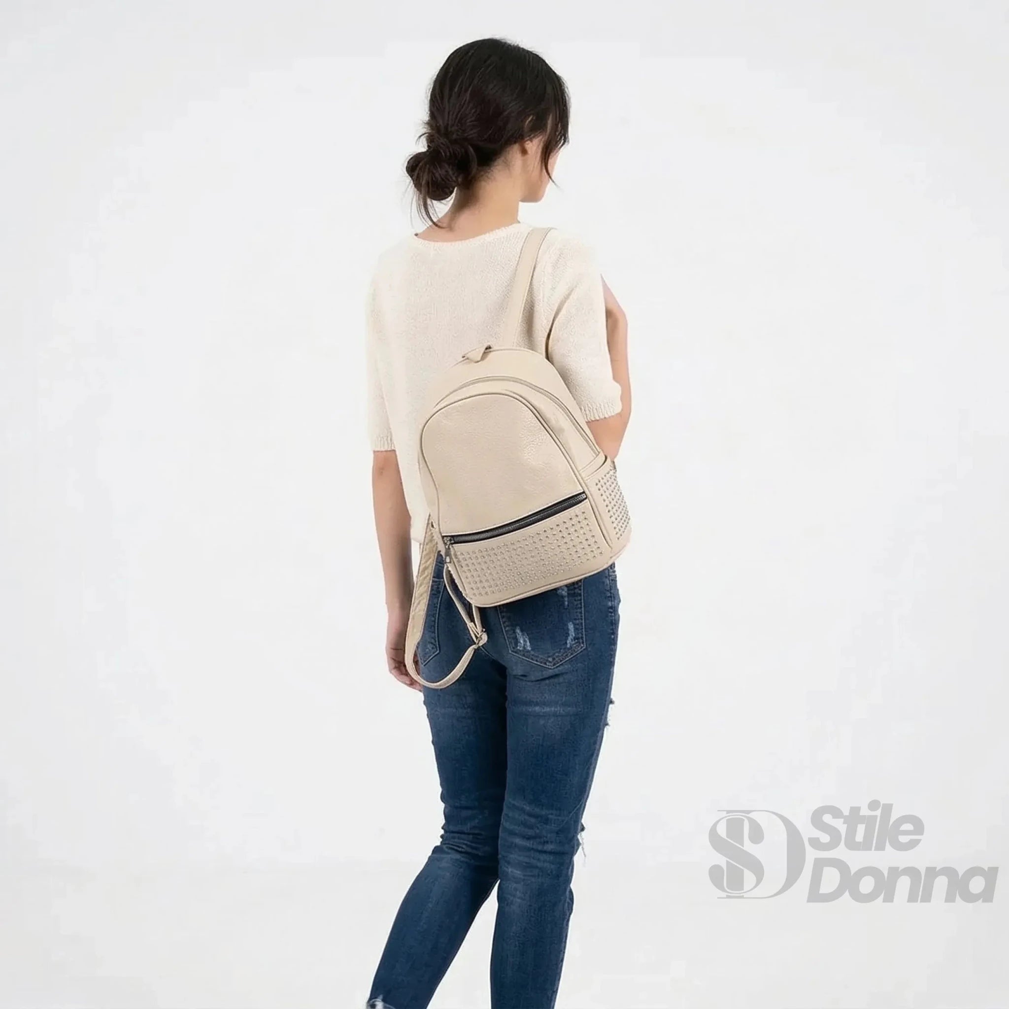 Zaino in Ecopelle Intrecciata con Fodera in Tessuto e Componenti Argento - Stile Donna Bags