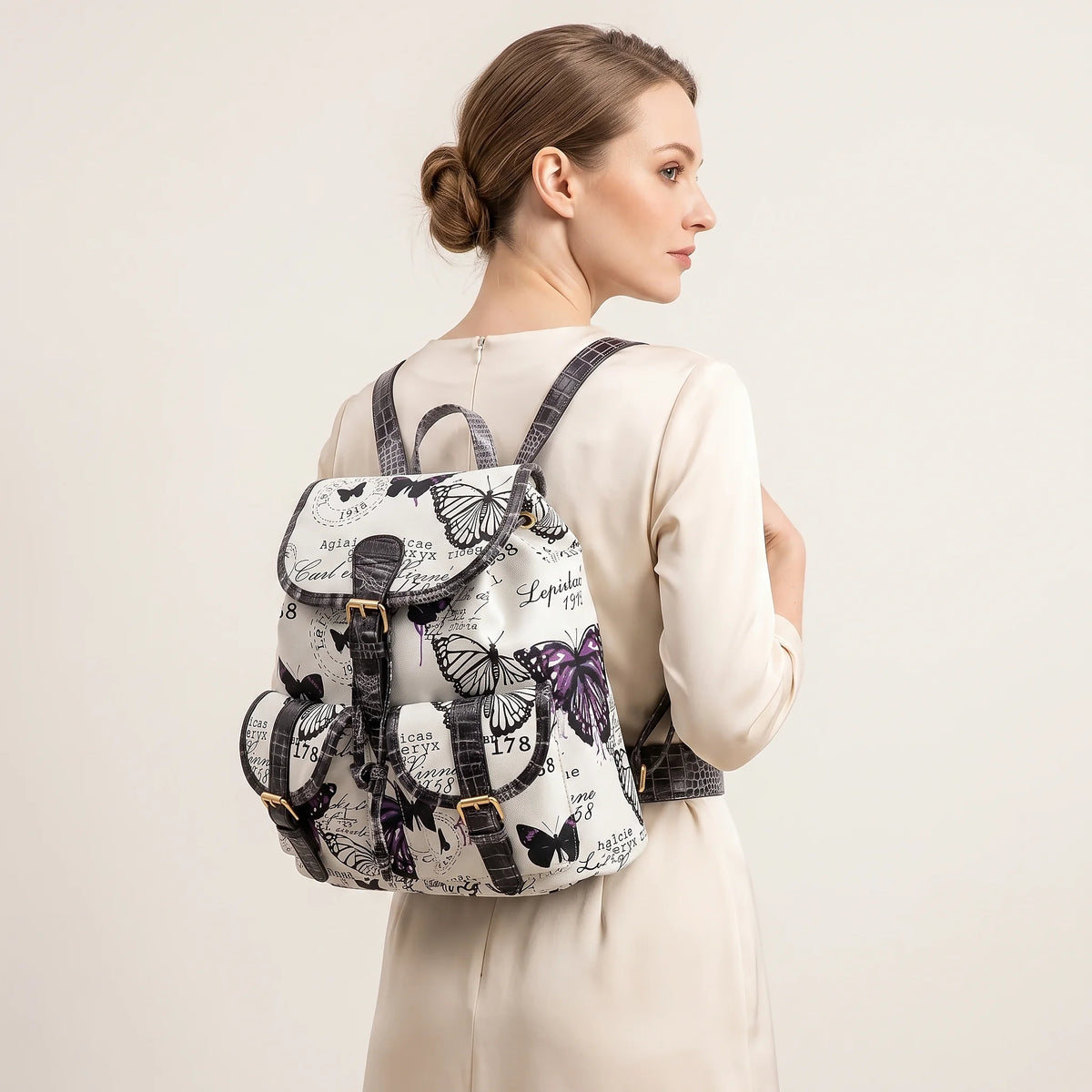 A woman carrying a backpack