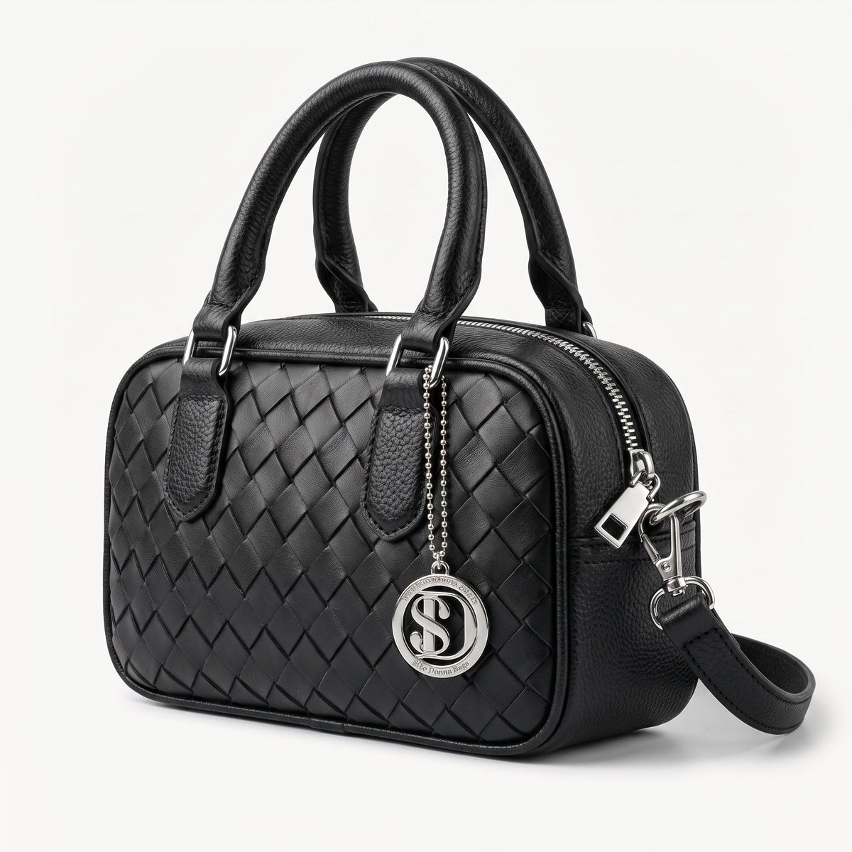 Borsa a Cilindro Intrecciata Nera - Stile Donna - Catania