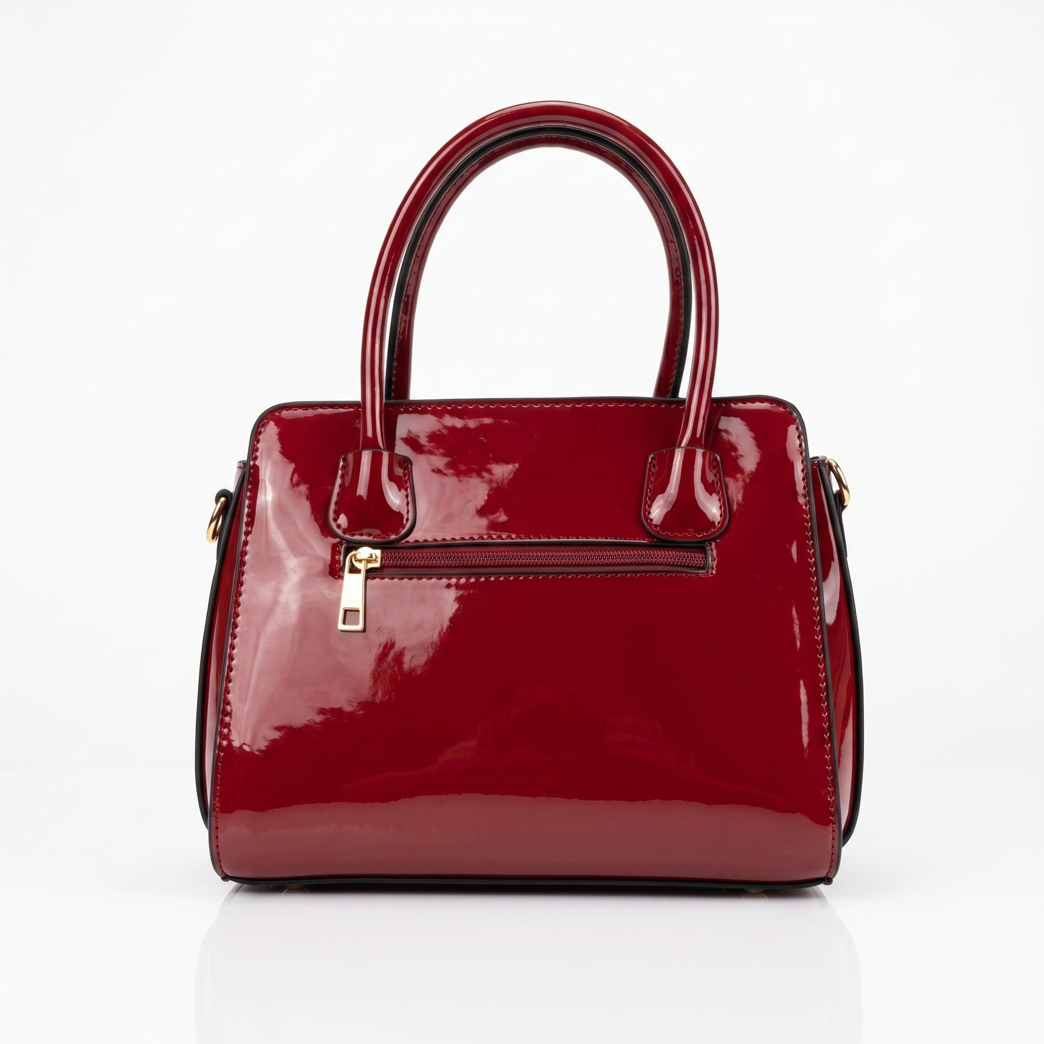 Borsa a Mano in Pelle Verniciata Lucida con Dettagli Dorati - Stile Donna Bags