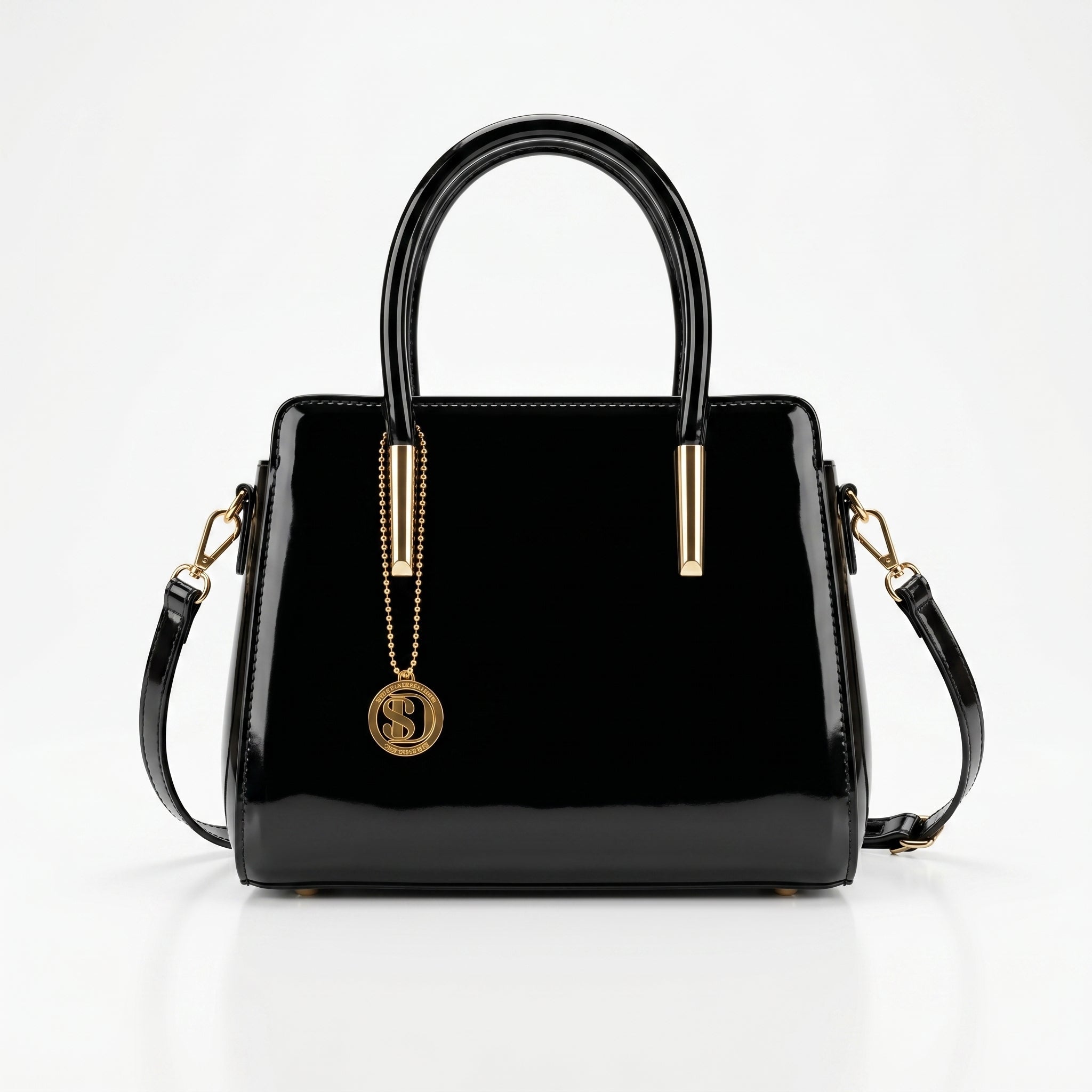 Borsa a Mano in Pelle Verniciata Lucida con Dettagli Dorati - Stile Donna Bags