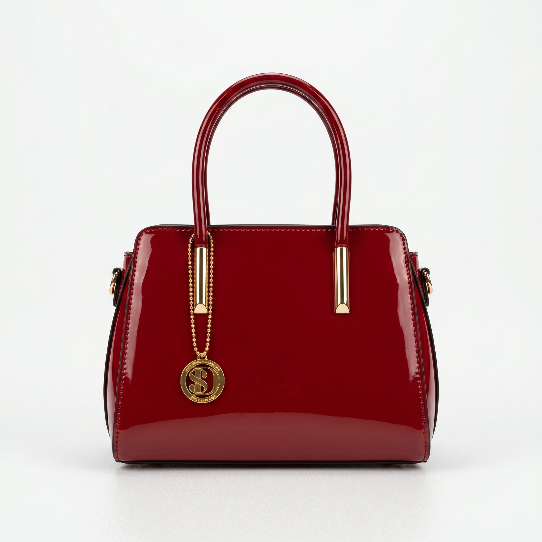 Borsa a Mano in Pelle Verniciata Lucida con Dettagli Dorati - Stile Donna Bags