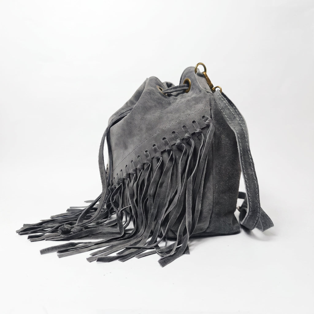 Borsa a Secchiello Scamosciata con Frange - Stile Donna - Catania
