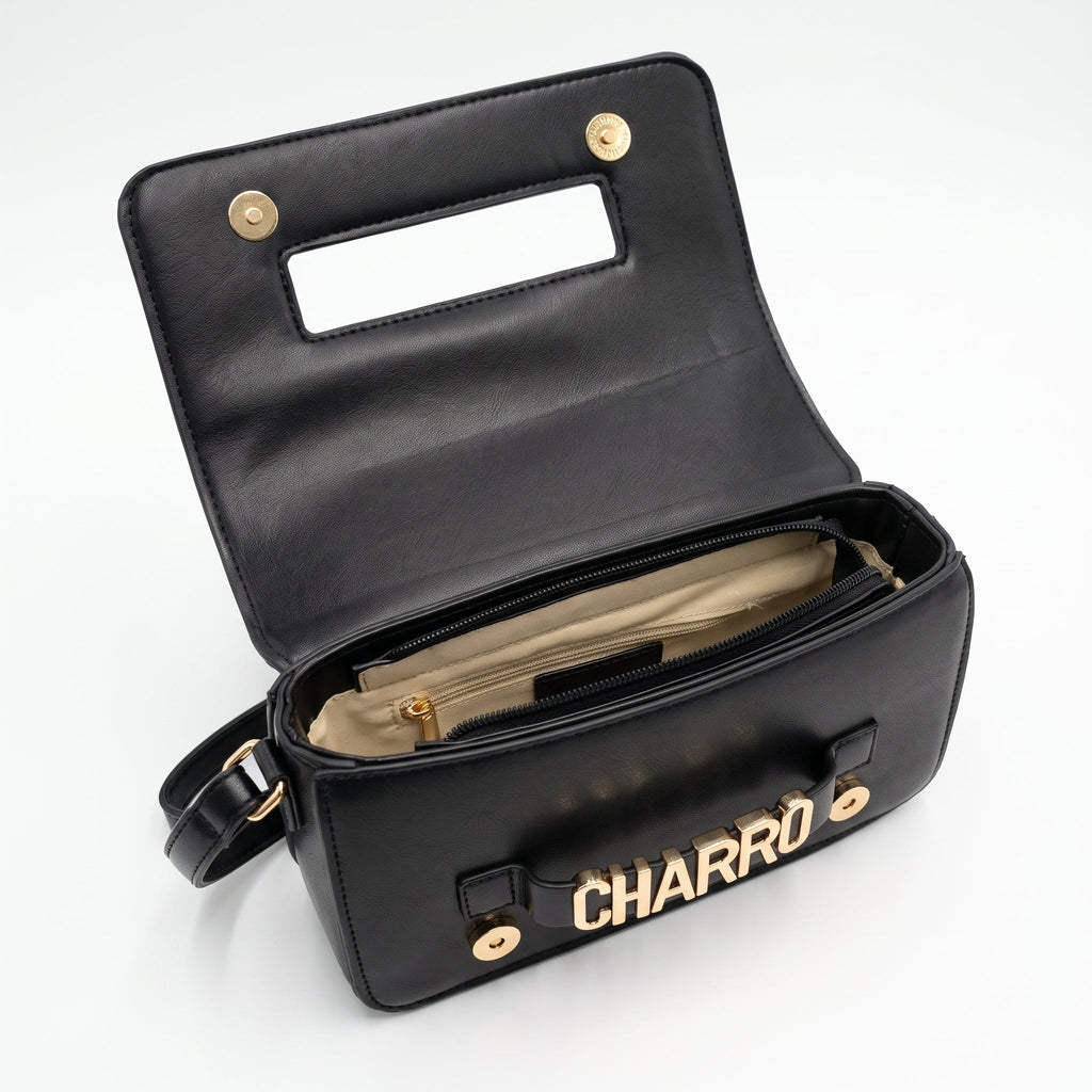 Borsa a Tracolla Charro con Logo in Metallo Dorato - Stile Donna Bags