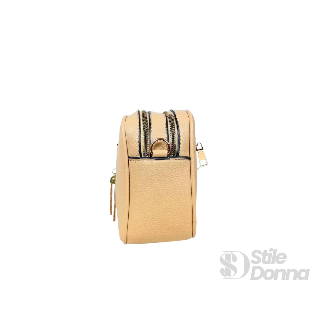 Borsa a Tracolla in Ecopelle Bicolore con Doppia Cerniera - Stile Donna Bags