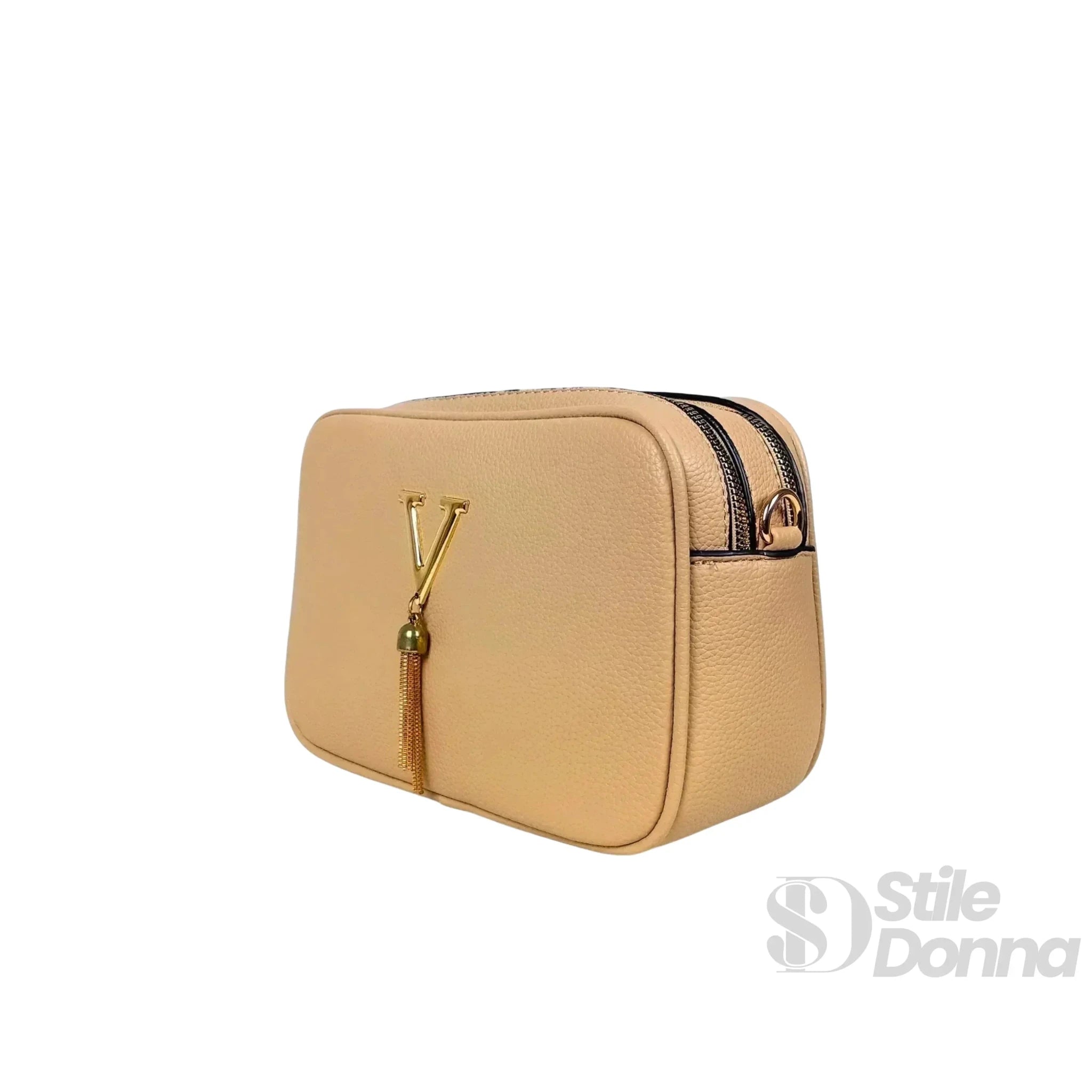 Borsa a Tracolla in Ecopelle Bicolore con Doppia Cerniera - Stile Donna Bags