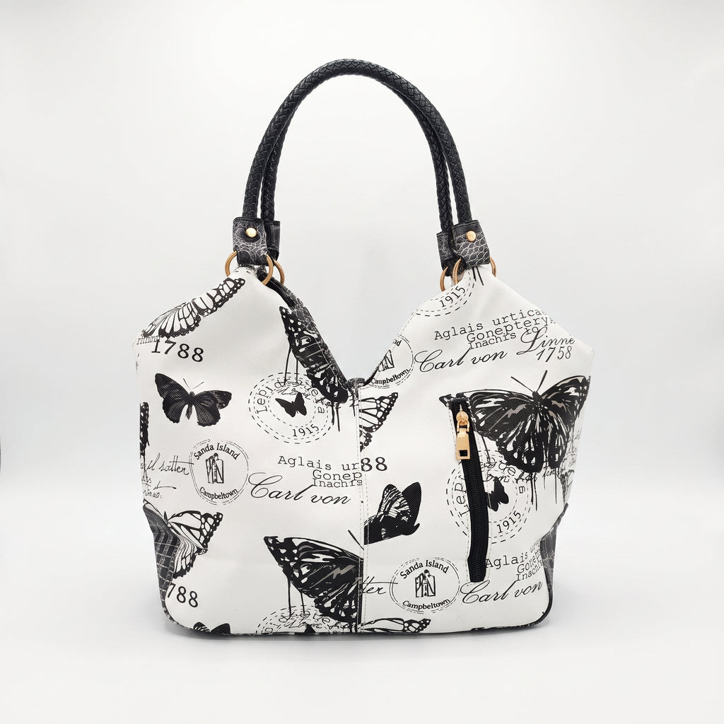 Borsa Adelina a Mano in Canvas Farfalle con Manici Intrecciati e Charm - Stile Donna Bags