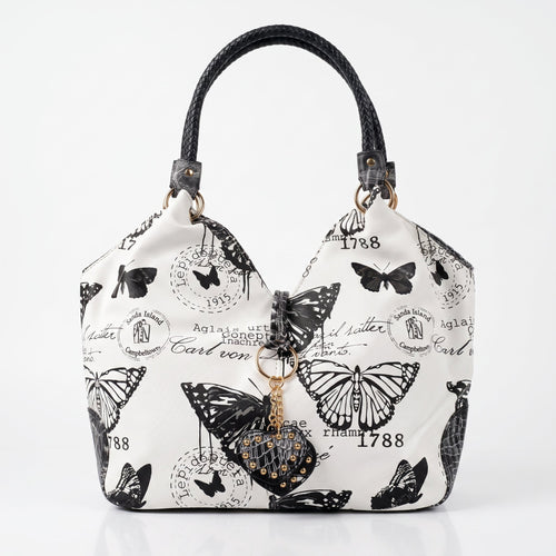 Borsa Adelina a Mano in Canvas Farfalle con Manici Intrecciati e Charm - Stile Donna Bags