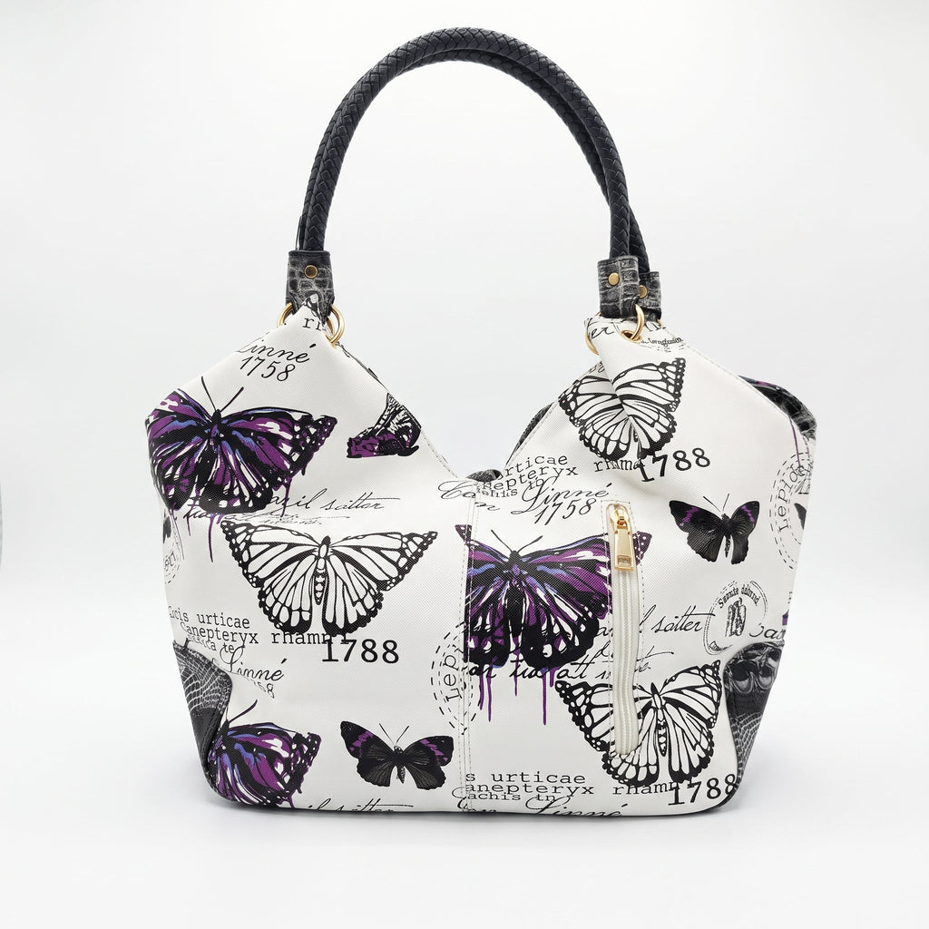 Borsa Adelina a Mano in Canvas Farfalle con Manici Intrecciati e Charm - Stile Donna Bags