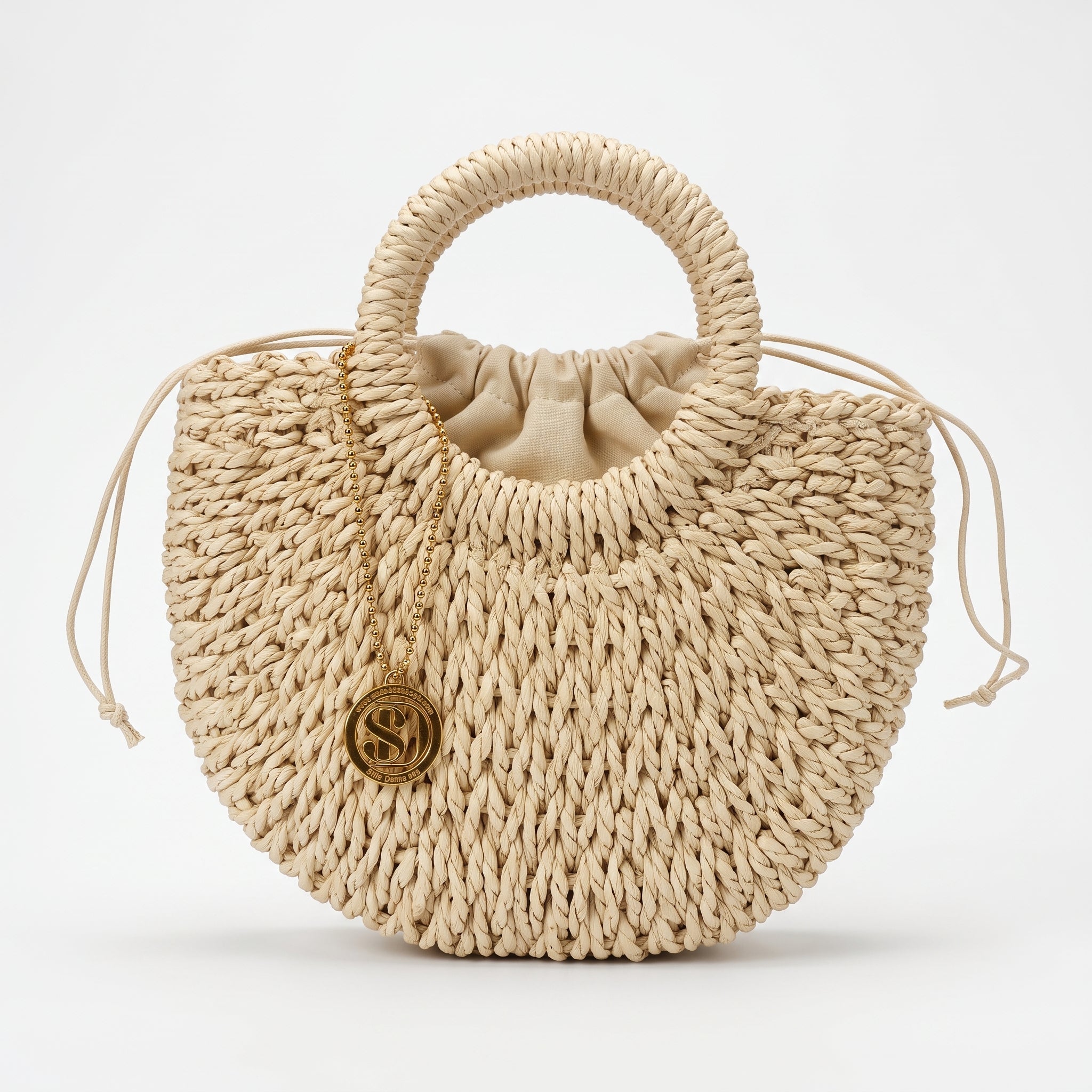 Borsa Alessia Semilunare in Rafia con Manici Circolari e Tracolla – Stile Donna - Stile Donna Bags