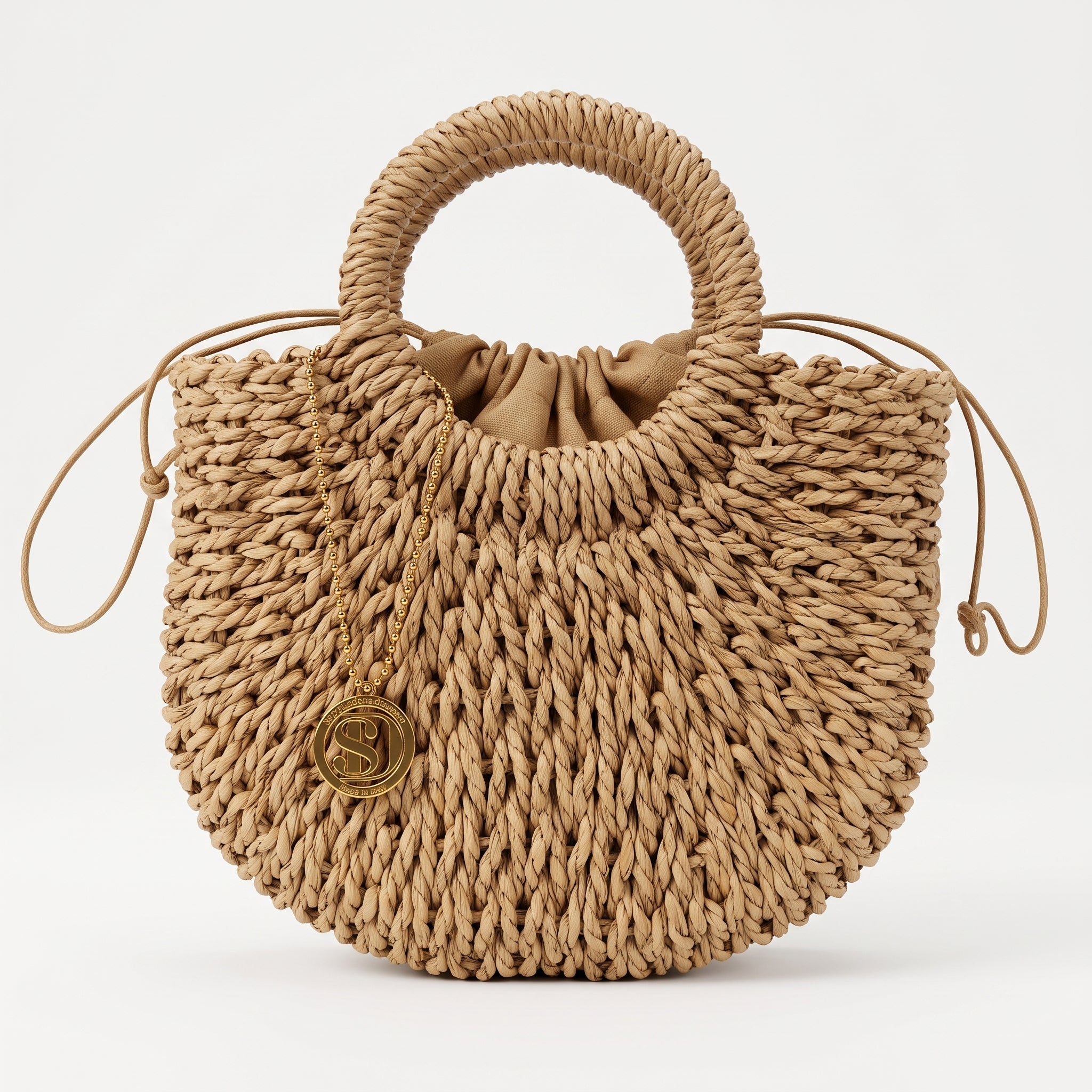 Borsa Alessia Semilunare in Rafia con Manici Circolari e Tracolla – Stile Donna - Stile Donna Bags