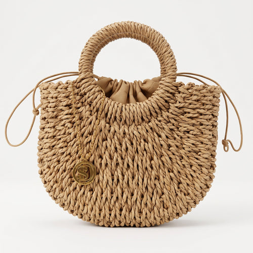 Borsa Alessia Semilunare in Rafia con Manici Circolari e Tracolla – Stile Donna - Stile Donna Bags