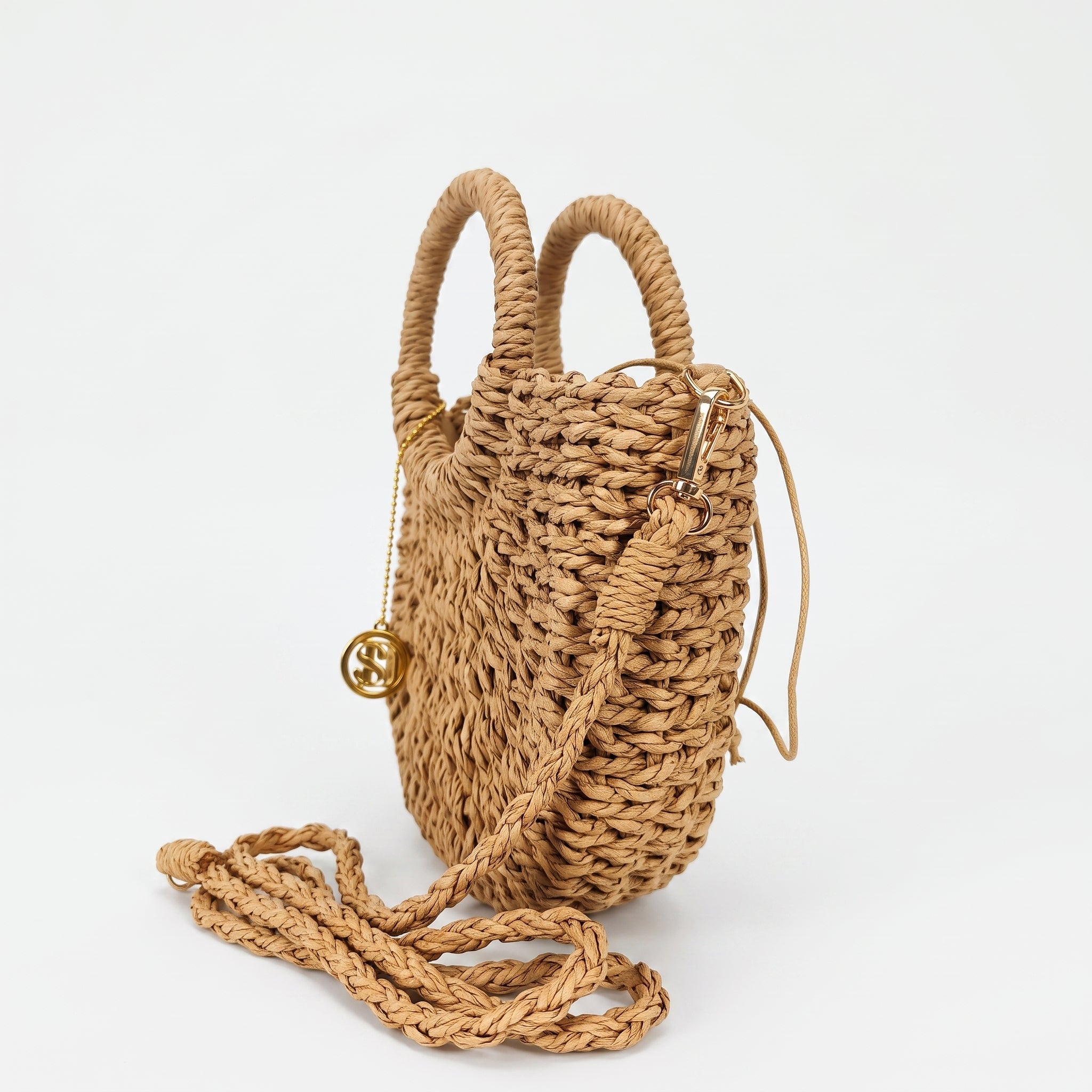 Borsa Alessia Semilunare in Rafia con Manici Circolari e Tracolla – Stile Donna - Stile Donna Bags