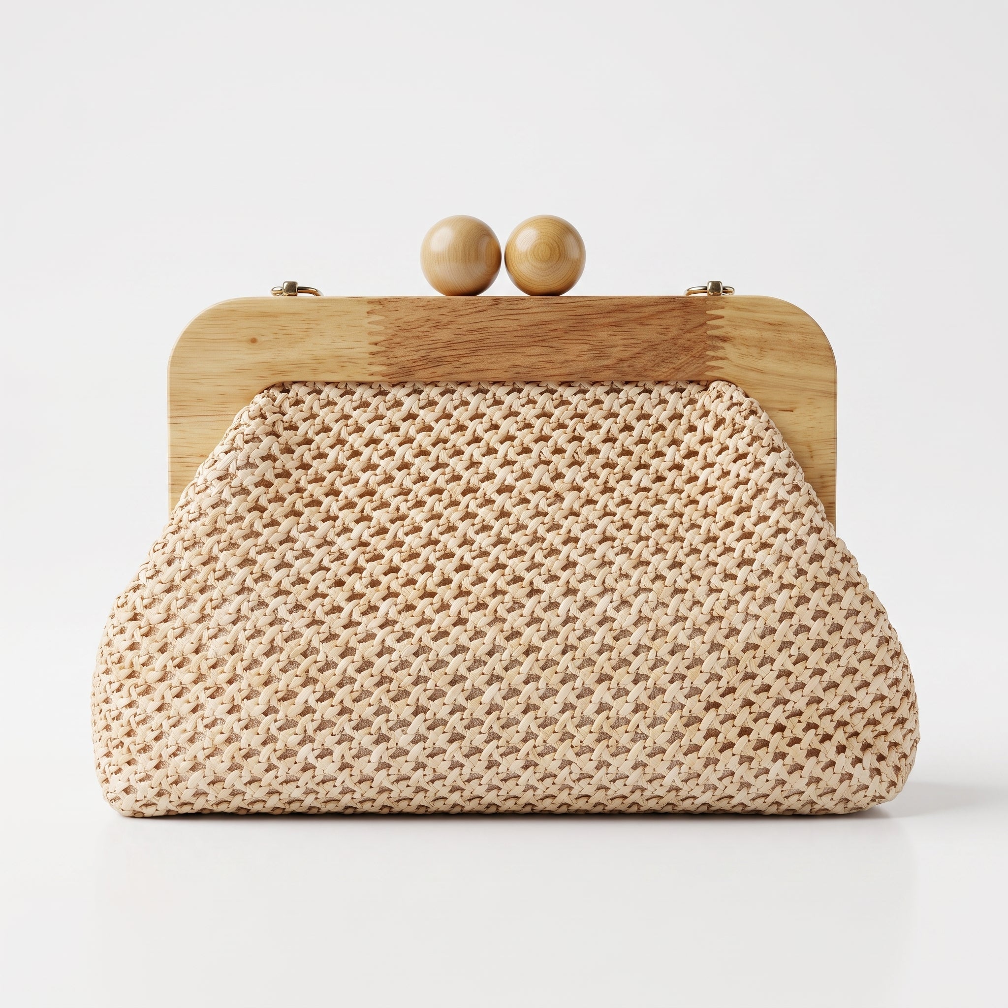 Borsa Caterina a Tracolla in Rafia con Cornice in Legno e Catena Dorata – Stile Donna - Stile Donna Bags