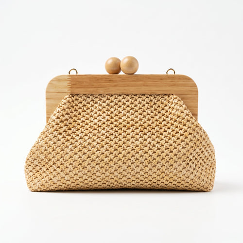 Borsa Caterina a Tracolla in Rafia con Cornice in Legno e Catena Dorata – Stile Donna - Stile Donna Bags