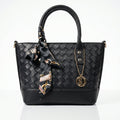 Borsa della Spesa in Ecopelle Nera Intrecciata con Dettaglio Sciarpa - Stile Donna Bags