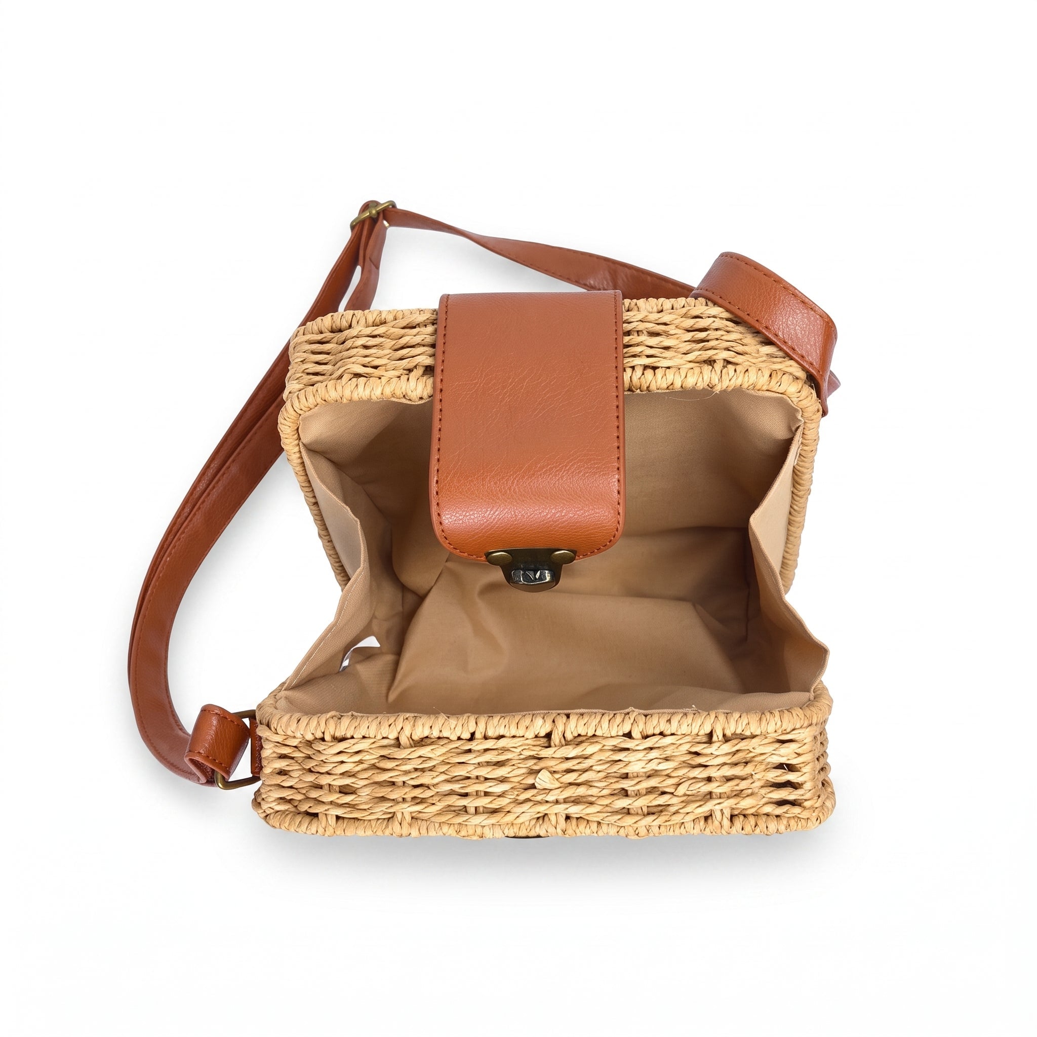 Borsa Intrecciata a Scatola in Paglia e Ecopelle - Stile Donna Bags