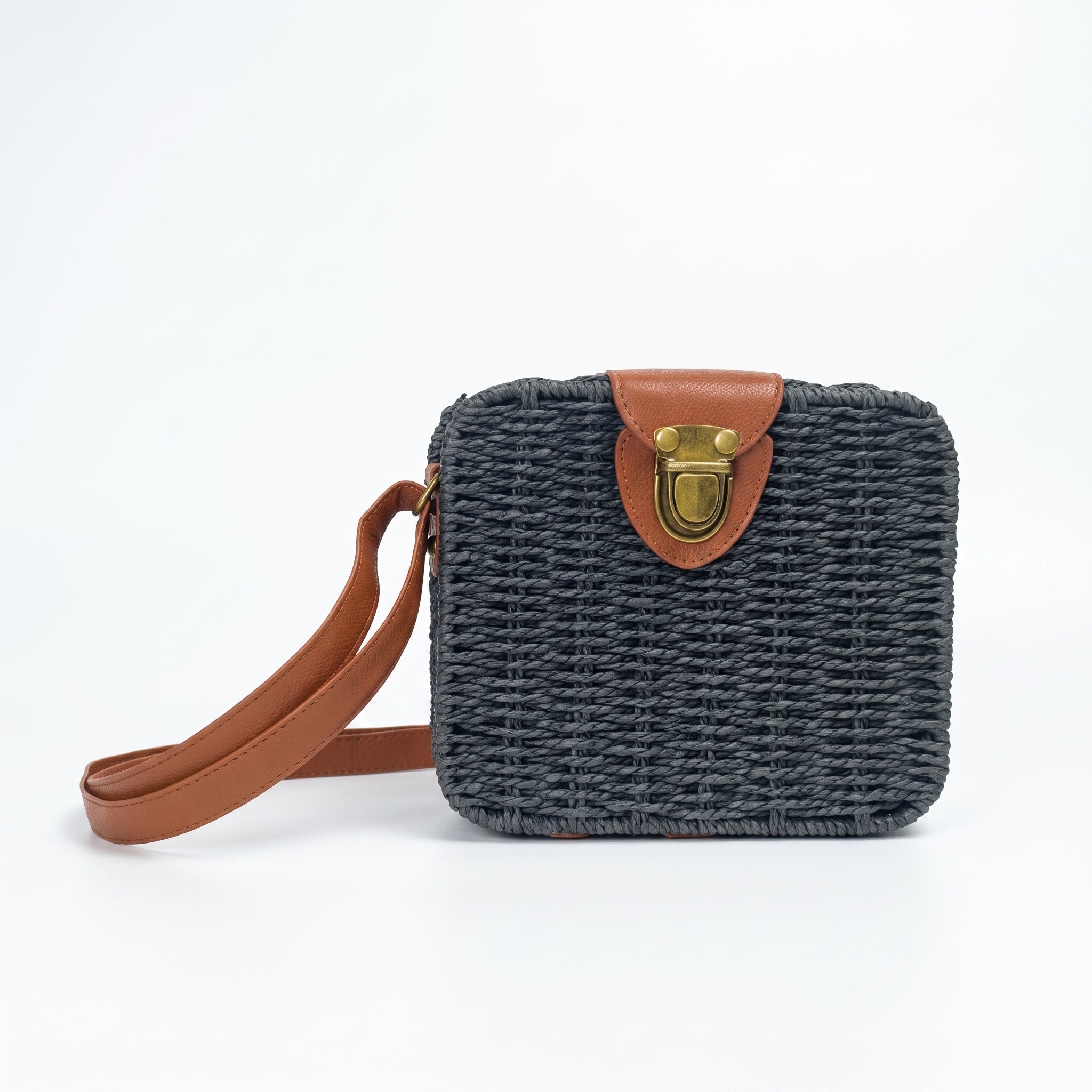Borsa Intrecciata a Scatola in Paglia e Ecopelle - Stile Donna Bags