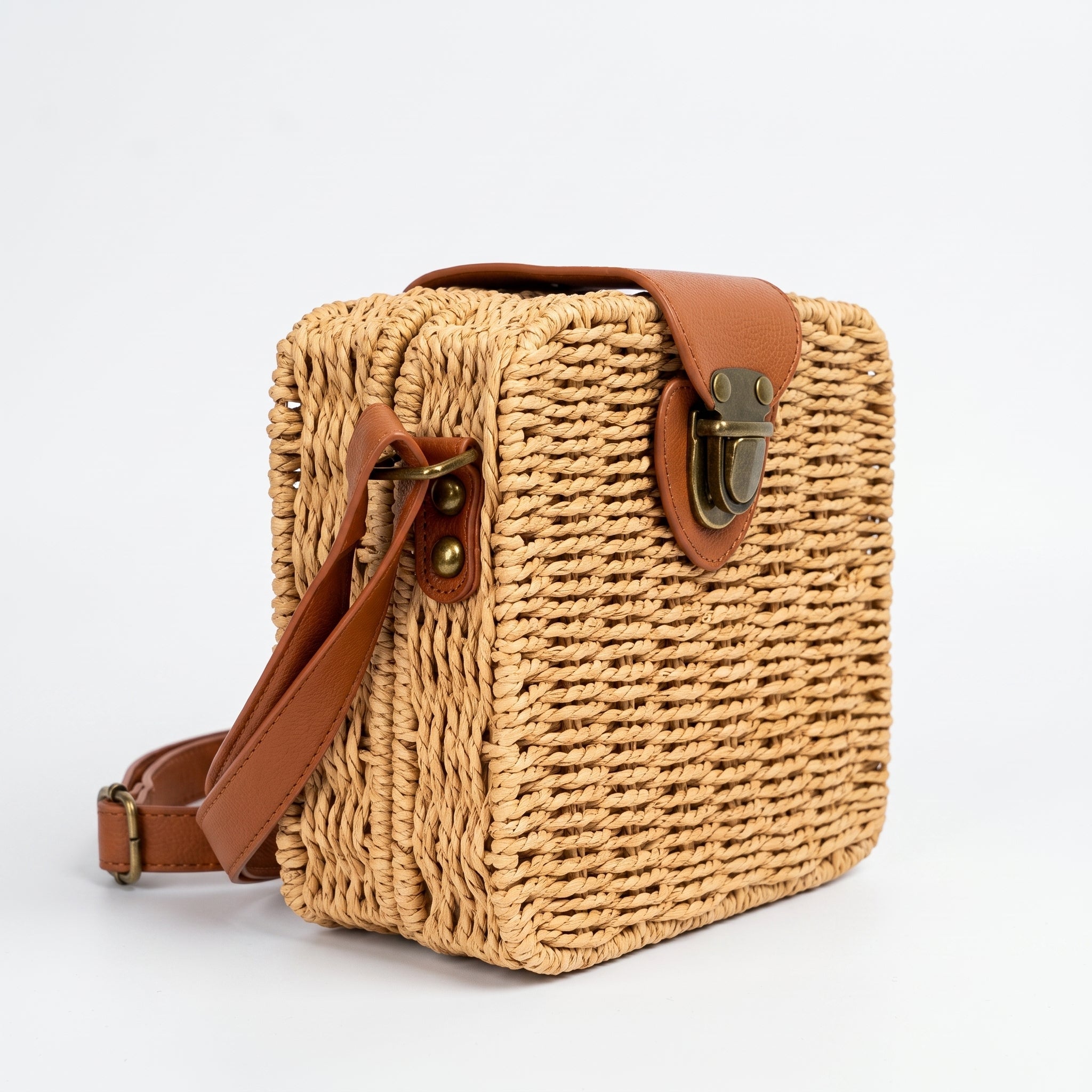 Borsa Intrecciata a Scatola in Paglia e Ecopelle - Stile Donna Bags